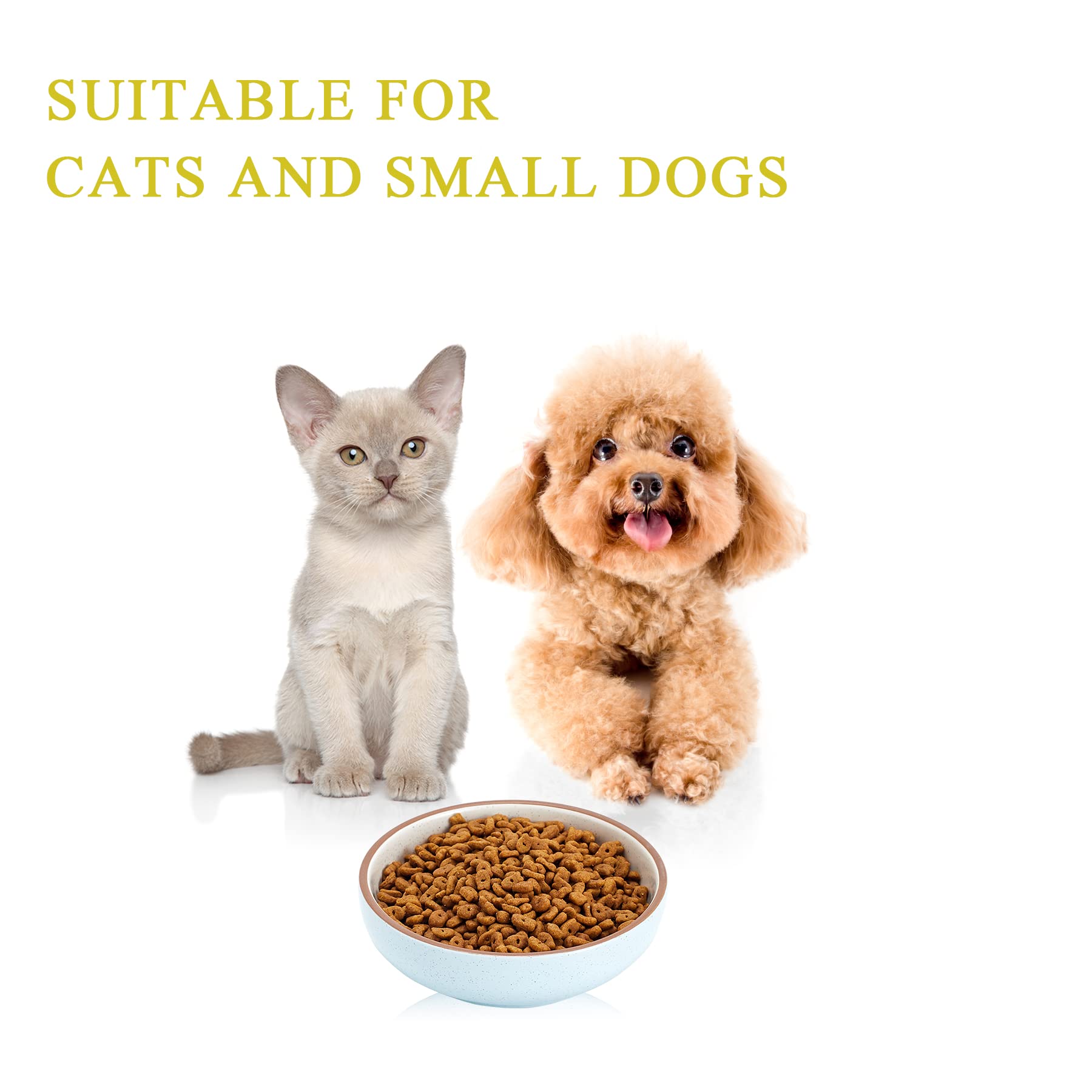 5.3 Inch Ceramic Cat Bowls Set of 3 - Shallow Pet Food & Water Dishes for Small Cats - Durable Non-Slip Blue Cat Bowls - Perfect for Kittens, Senior Cats & Multi-Cat Homes