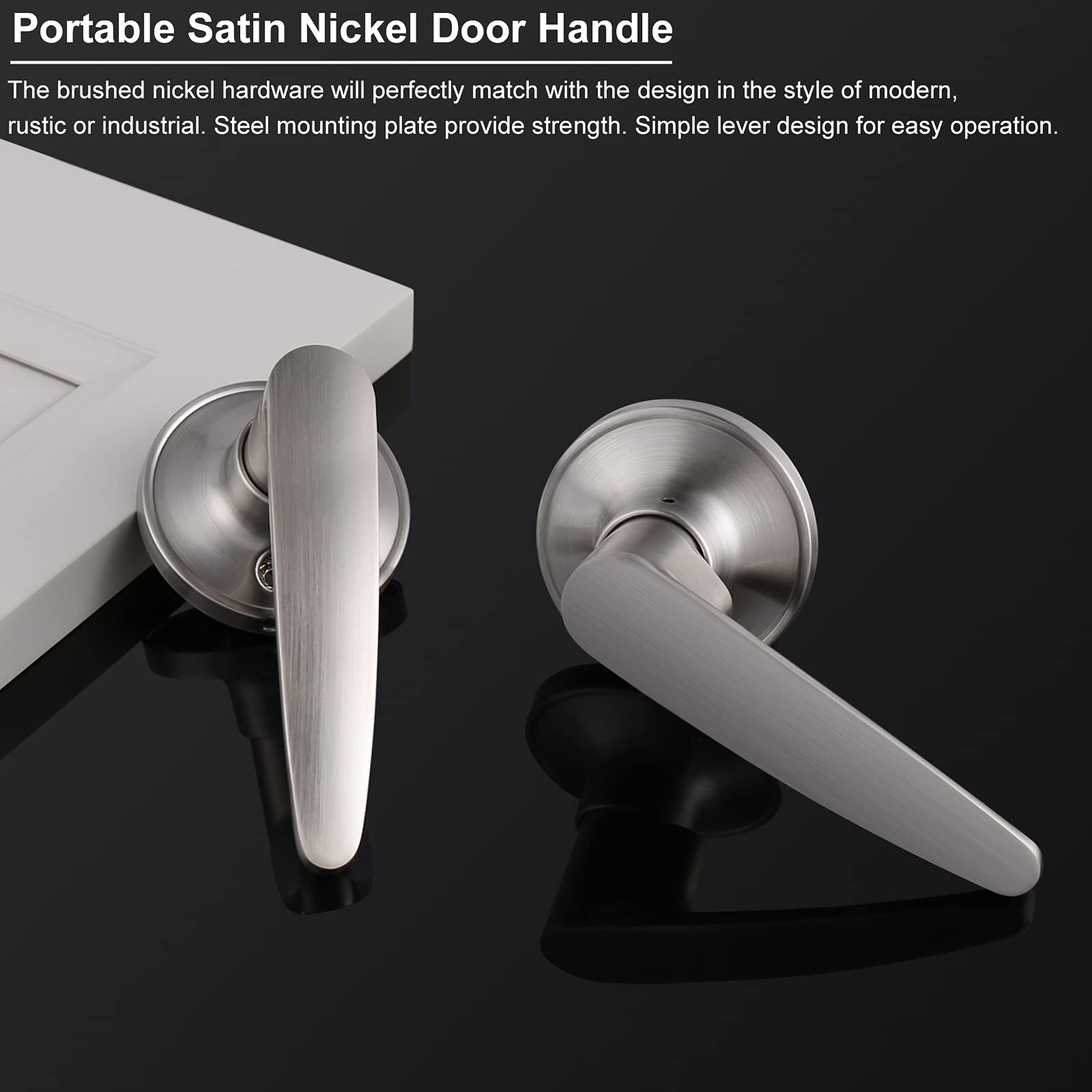 6-Pack Brushed Nickel Passage Door Levers - No Lock, Straight Design for Interior, Hallway & Closet Doors | Durable & Stylish Home Hardware Upgrade | Perfect for Bedrooms, Bathrooms and Office Spaces