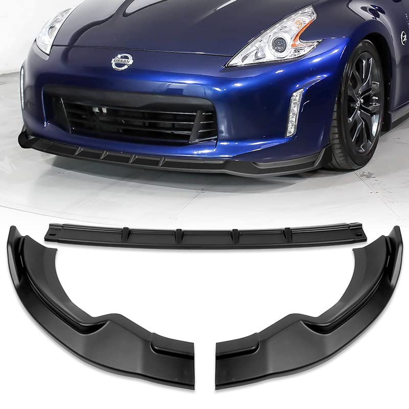 3PCS Front Bumper Lip Kit for 2013-2020 Nissan 370Z - GT-Style Splitter, Spoiler & Air Dam Chin Diffuser - Unpainted Matte Black - Enhances Aerodynamics & Protects Bumper (Perfect for Street Racing & Car Shows)