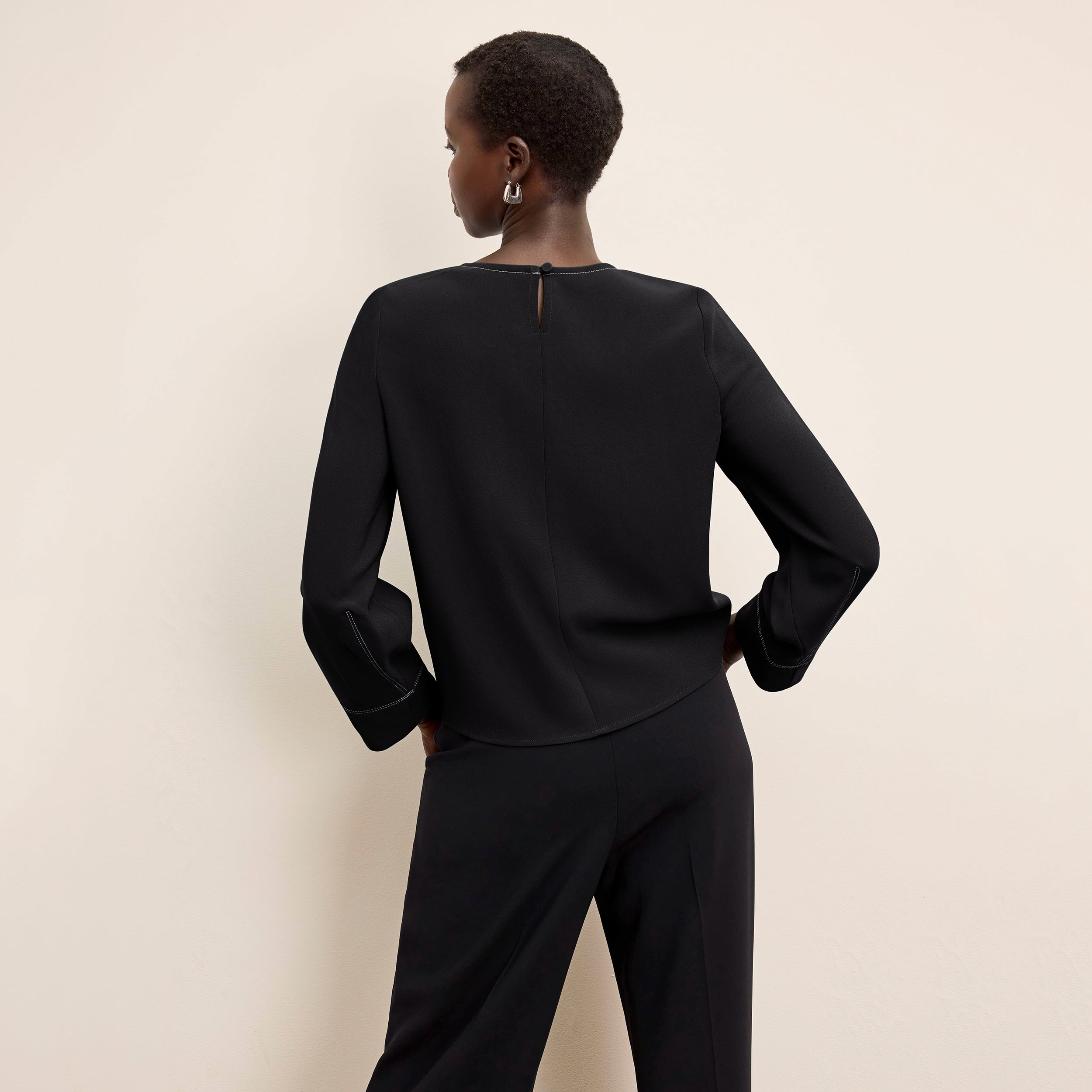 Bia Pleated Trousers for Women - High Waist Everyday Crepe Pants with Topstitch Detail - Comfortable Office Work Pants - Black - Perfect for Business Casual & Professional Wear
