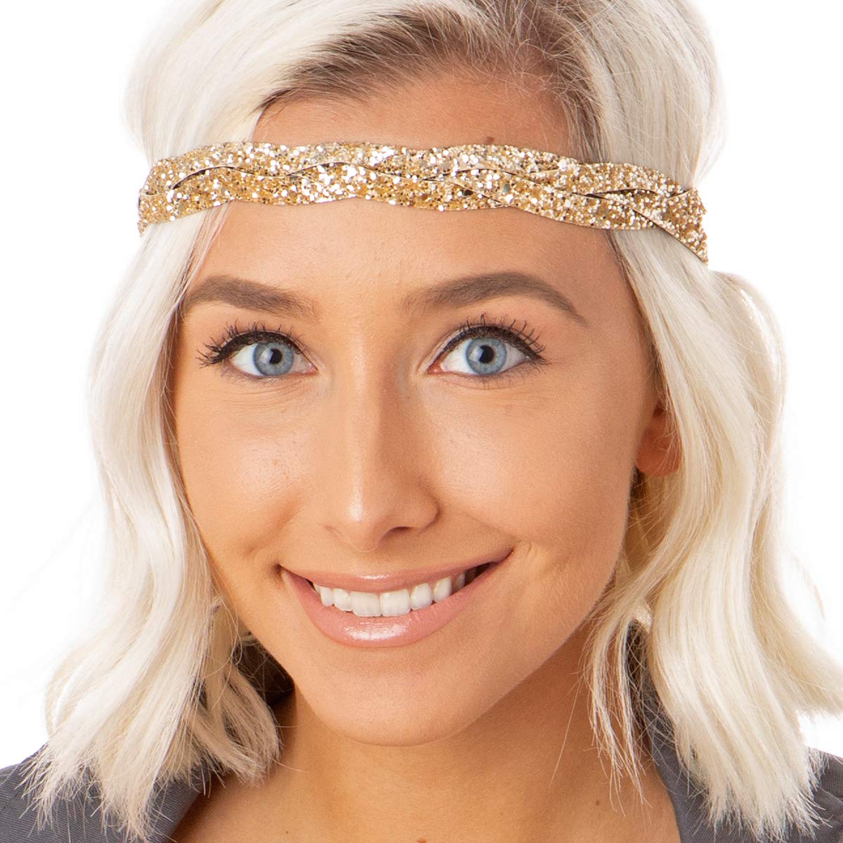 Sparkly Bling Adjustable No-Slip Headbands for Women, Girls & Teens - 4 Pack Mixed Gold Glitter Hair Accessories - Perfect for Parties, School, Sports & Everyday Wear
