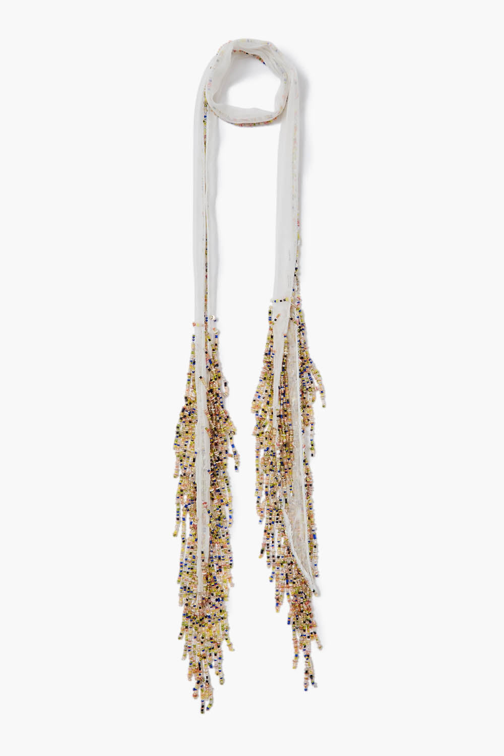 Elegant Beaded Skinny Scarf - Eggshell White Fashion Accessory for Women | Perfect for Office, Party & Everyday Wear