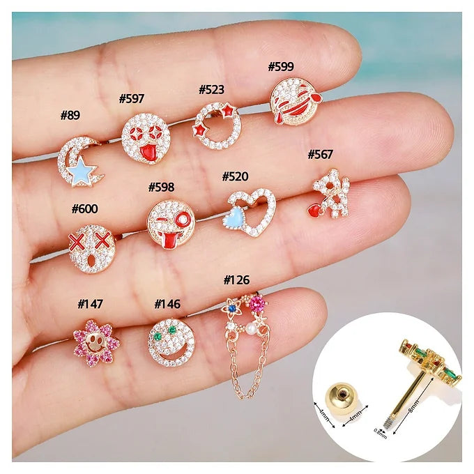 20G Rose Gold Cute Emoji Helix Stud Earrings for Women | Trendy Cartoon Face Jewelry for Helix, Tragus & Lobe Piercing | Perfect Gift for Teens & Best Friends (EGD0597) | Everyday Wear, Parties & Special Occasions