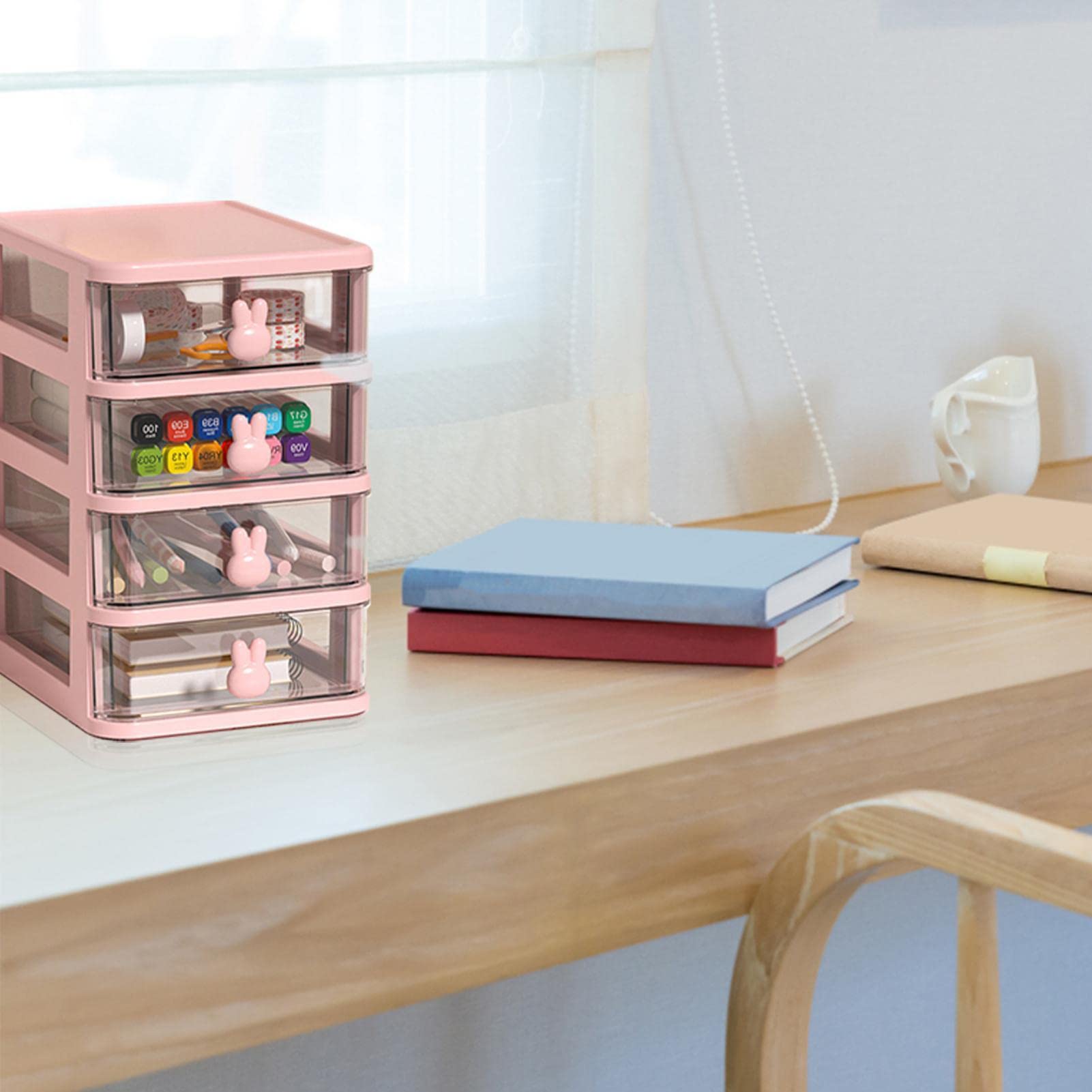 4-Tier Clear Small Desk Organizer with Drawer - Perfect for Makeup, Crafts, Stationery & Office Supplies | Compact Desktop Storage Solution for Home, Office & Beauty Vanity