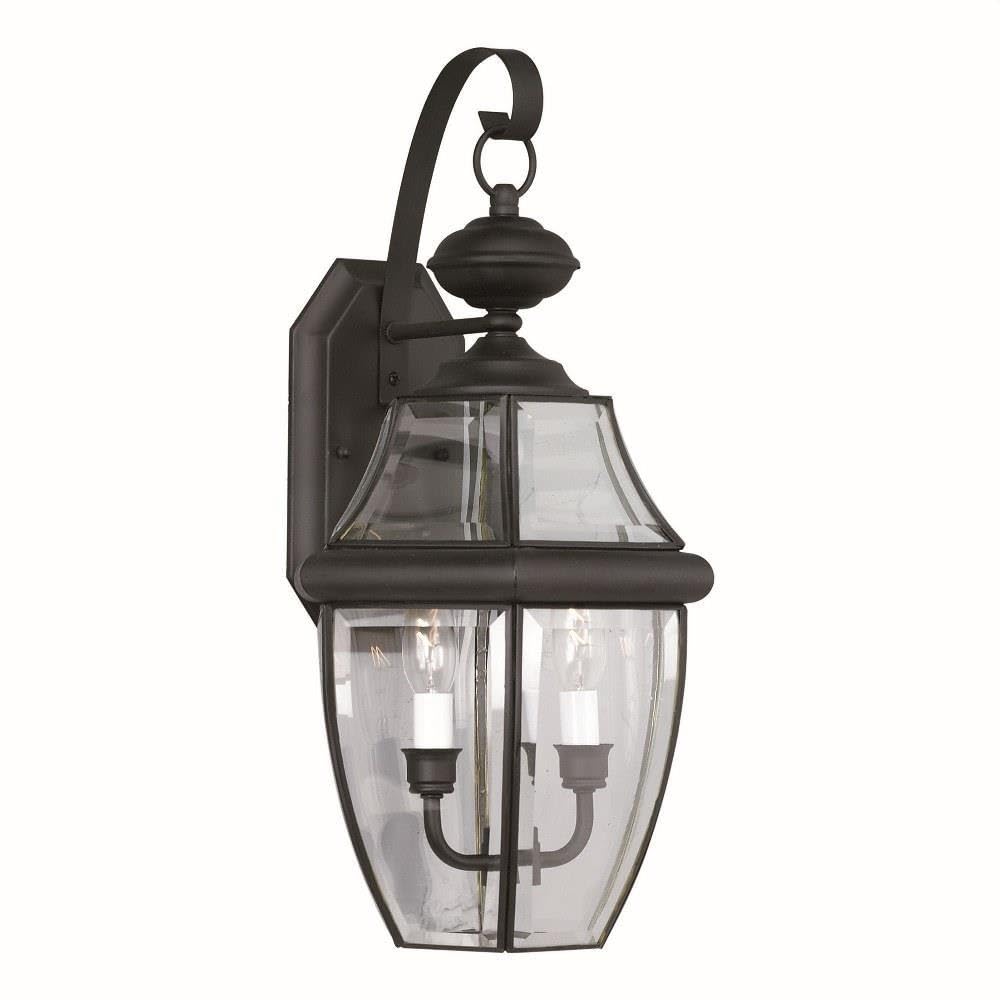 Traditional 2-Light Outdoor Wall Lantern with Clear Beveled Glass - Black Exterior Lighting Fixture for Porch, Patio, Garden & Entryway