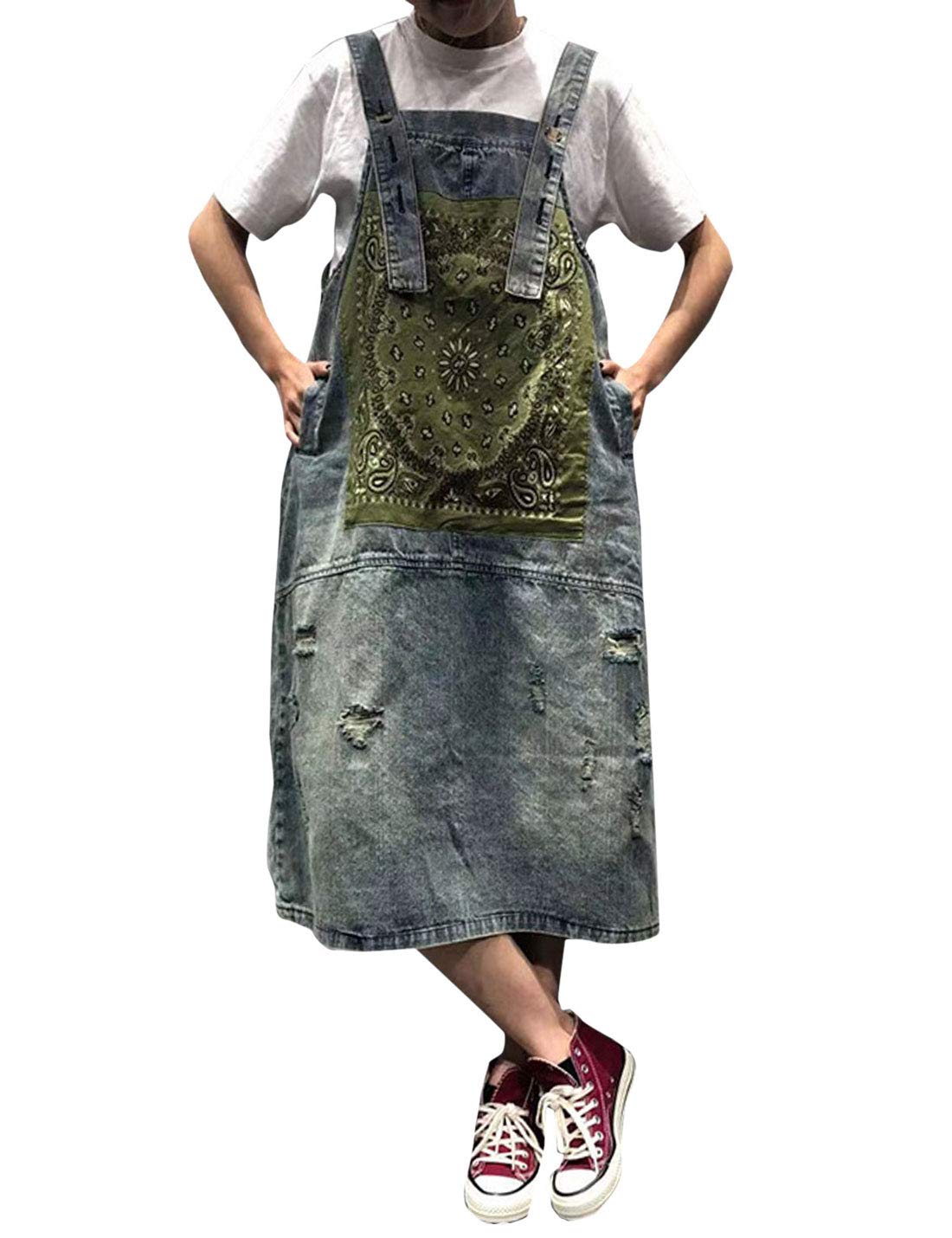 Flygo Women's Loose Fit Baggy Denim Overalls - Midi Length Pinafore Jumper Dress with Skirt | Casual Outfit for Streetwear, Date Night & Spring Fashion