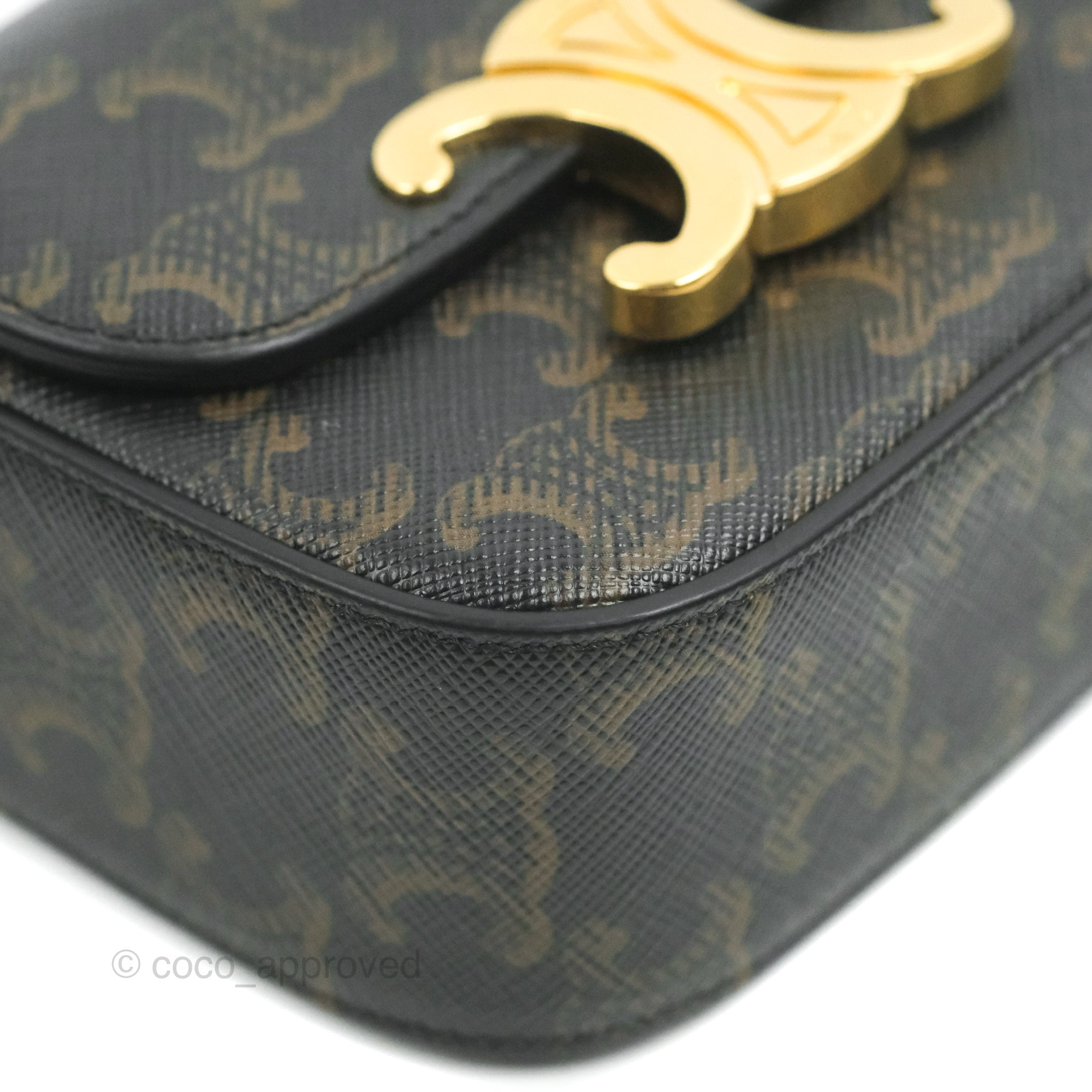 Celine Mini Triomphe Bag in Tan Canvas & Calfskin Leather - Stylish Crossbody Purse for Women, Perfect for Daily Use, Work & Travel