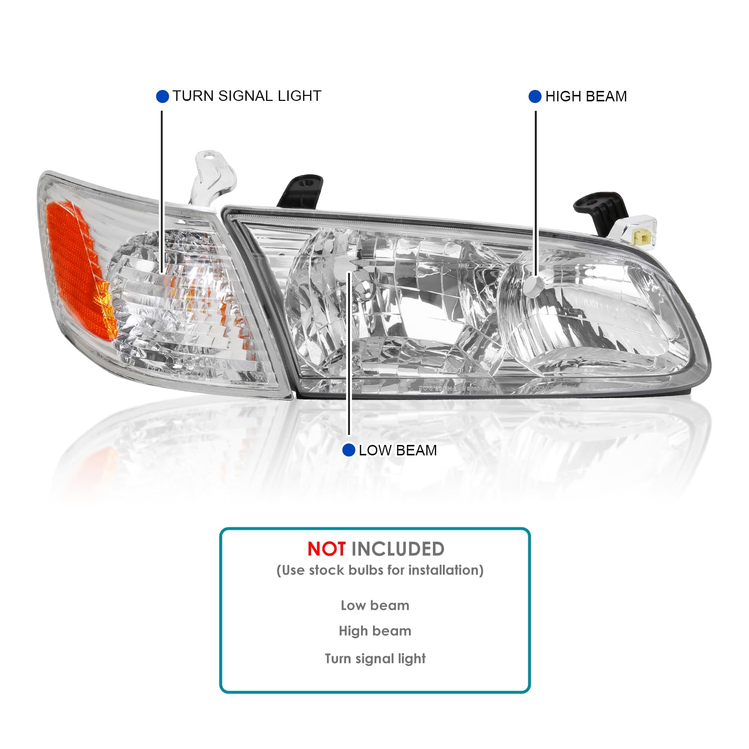 Spec-D Tuning Chrome Headlights & Corner Lights for 2000-2001 Toyota Camry - Left & Right Pair Headlight Lamp Assembly - Upgrade Your Ride with Stylish Lighting for Night Driving & Enhanced Visibility