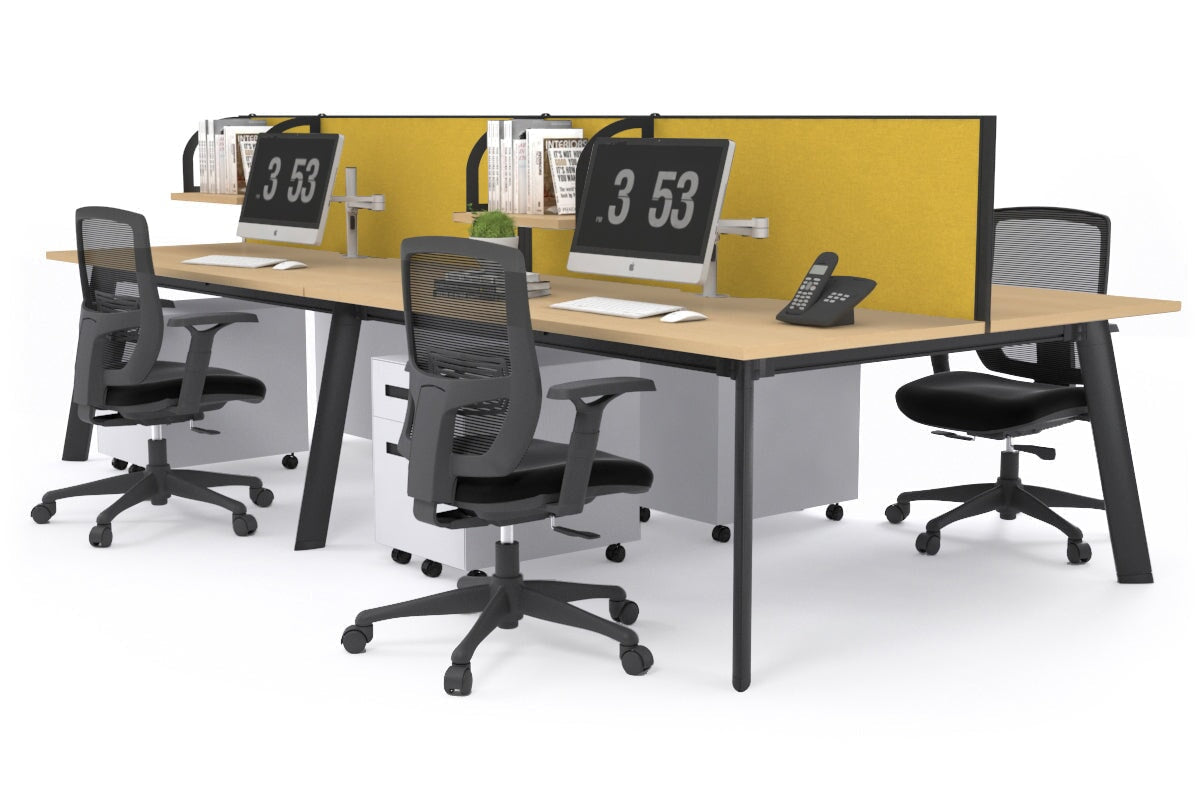 4-Person Workstation with Black Frame - 1600L x 700W Dimensions - Ideal for Office, Coworking Spaces & Home Offices