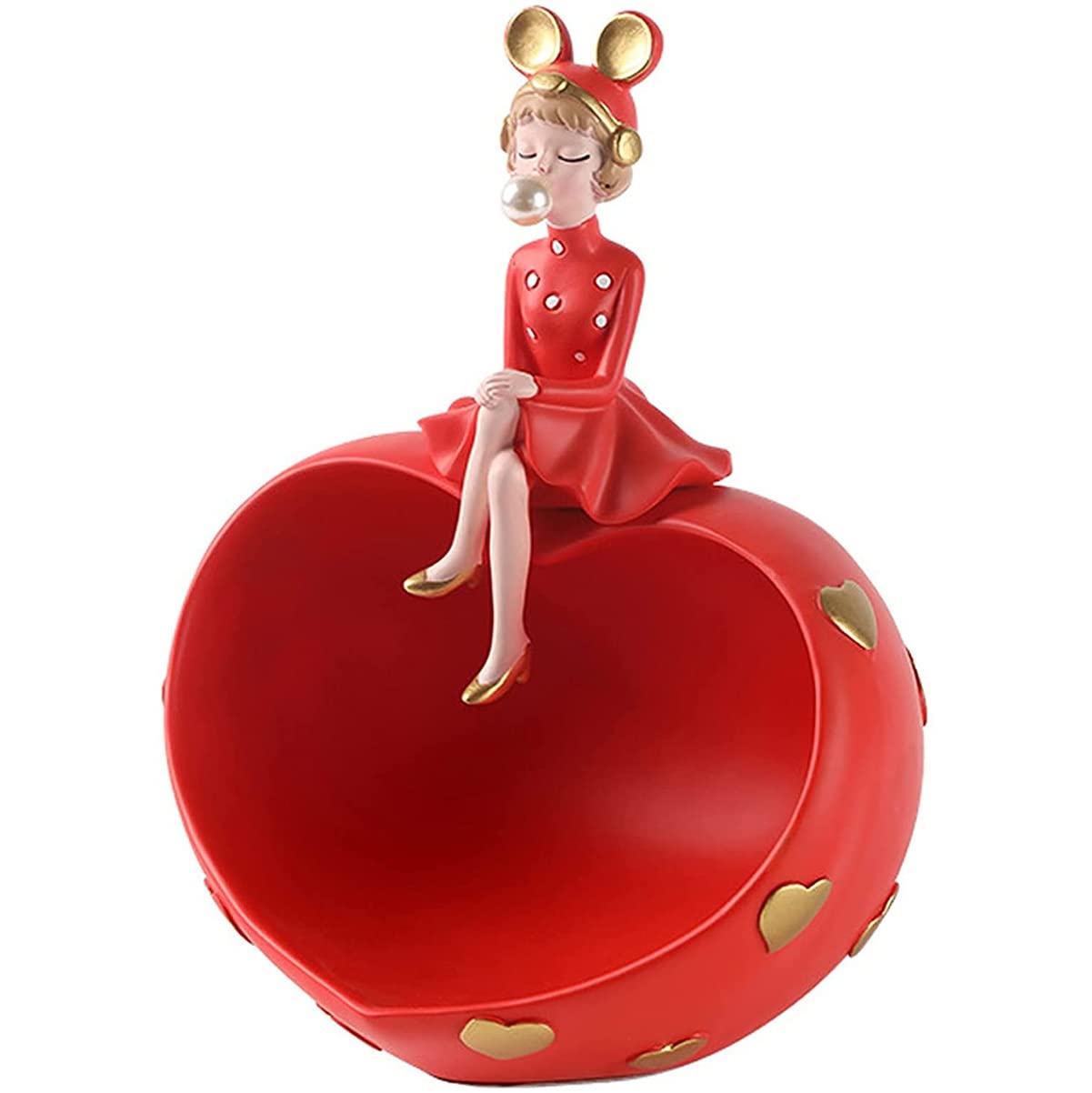 GGHHJ Red Resin Bow Girl Figurine Decoration with Storage Tray - Elegant Holder for Keys, Jewelry, Earrings & Candy - Perfect for Home, Office, Living Room, Bedroom, Table & Desk Decor