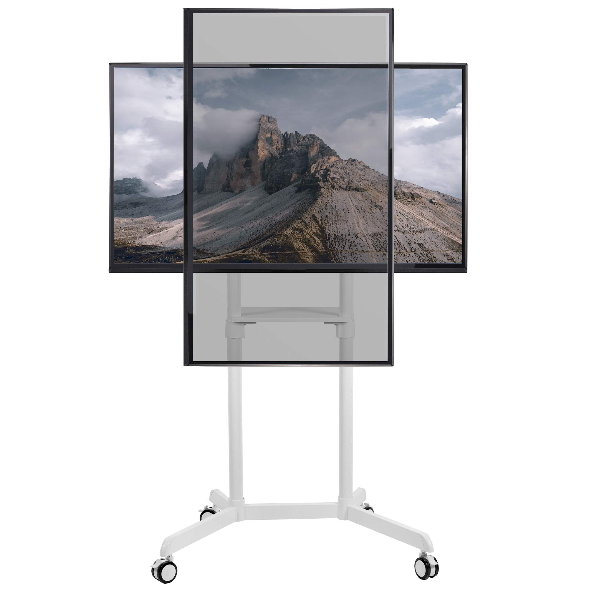 Premium TV Cart Stand for 32-88 Inch Screens up to 154 lbs - Universal Mobile TV Mount for Samsung Digital Flipchart, Microsoft Surface Hub 2S - Adjustable Portrait/Landscape with Shelf & Wheels - Max VESA 600x400 - White (STAND-TV02PW) - Perfect for Conference Rooms, Classrooms & Home Theaters