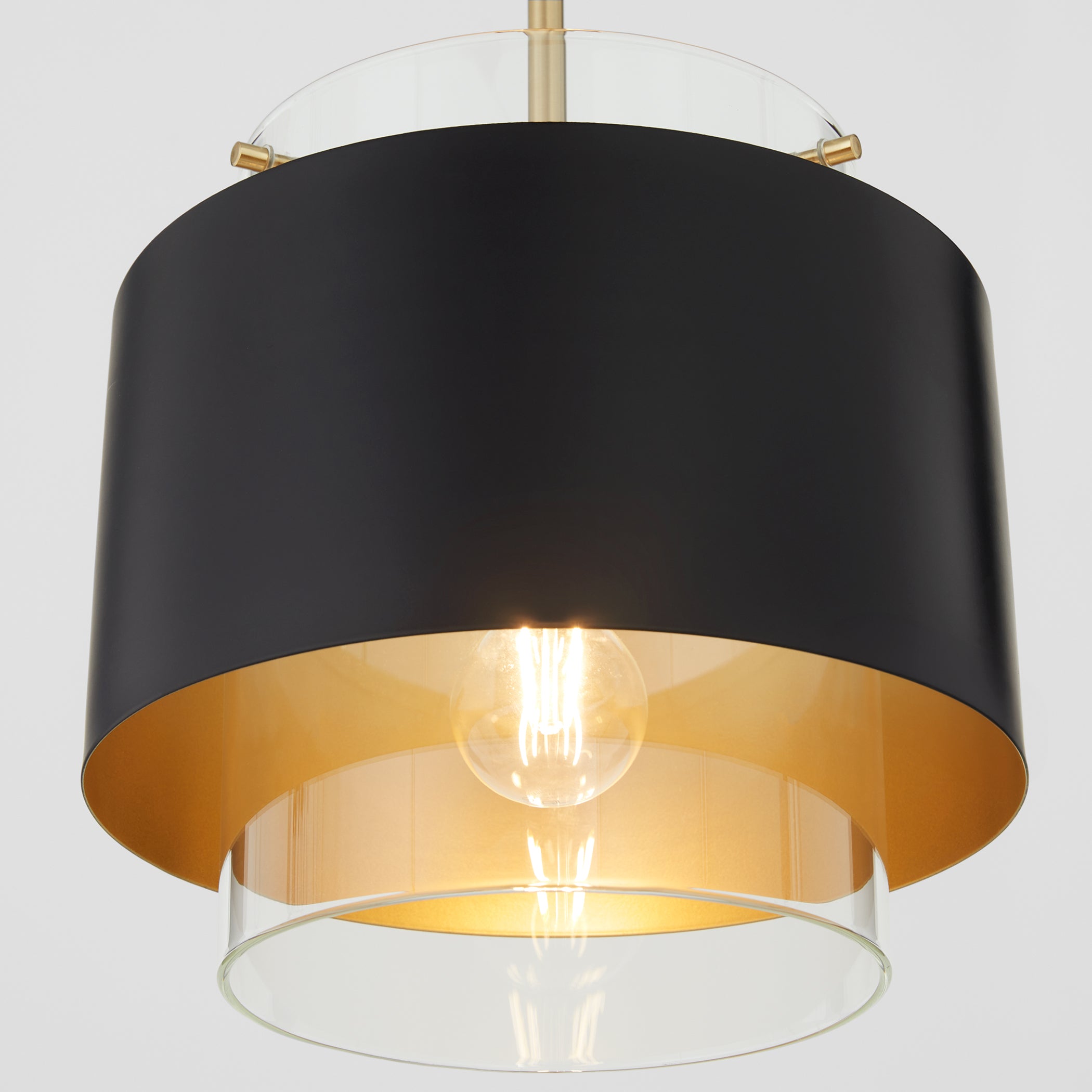 1 Light Pendant Lighting Fixture in Matte Black & Aged Brass - Modern Ceiling Light for Dining Room, Kitchen Island or Bedroom
