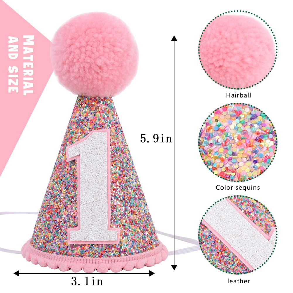 Sparkly Rainbow Cone Birthday Hat - Glitter Party Hat for Birthday Celebrations, Festive Rainbow Party Decorations - Perfect for Birthday Parties, Baby Showers & Carnival Events