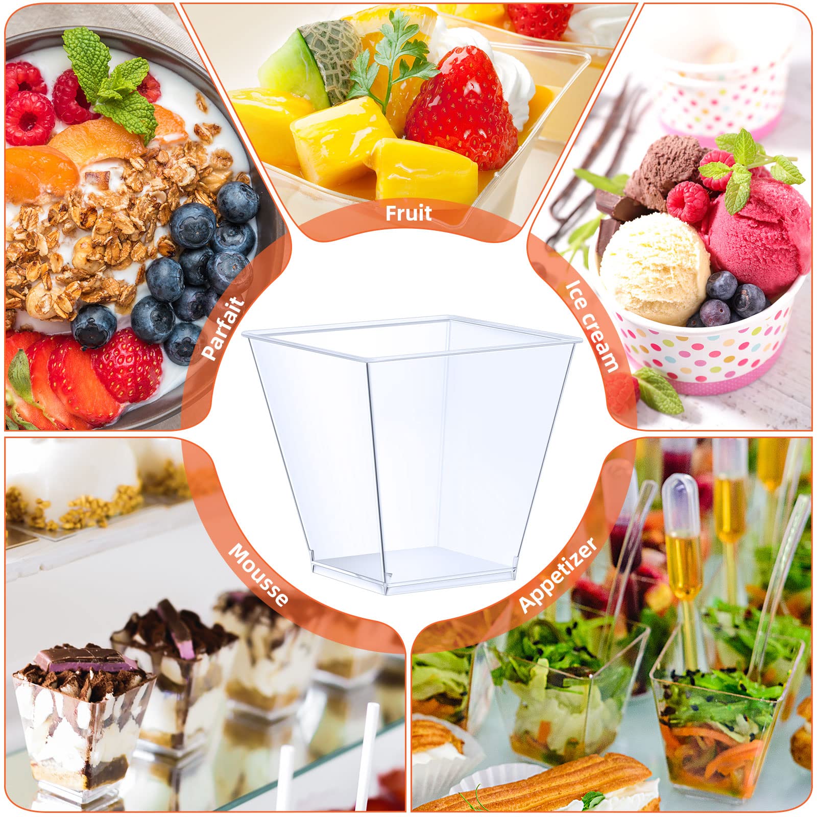 Zubebe 8 oz Clear Plastic Dessert Cups - Small Square Appetizer Bowls for Parties, Baby Showers & Weddings (150 Pack) | Perfect for Tasting Events, Birthday Favors & Catering Displays