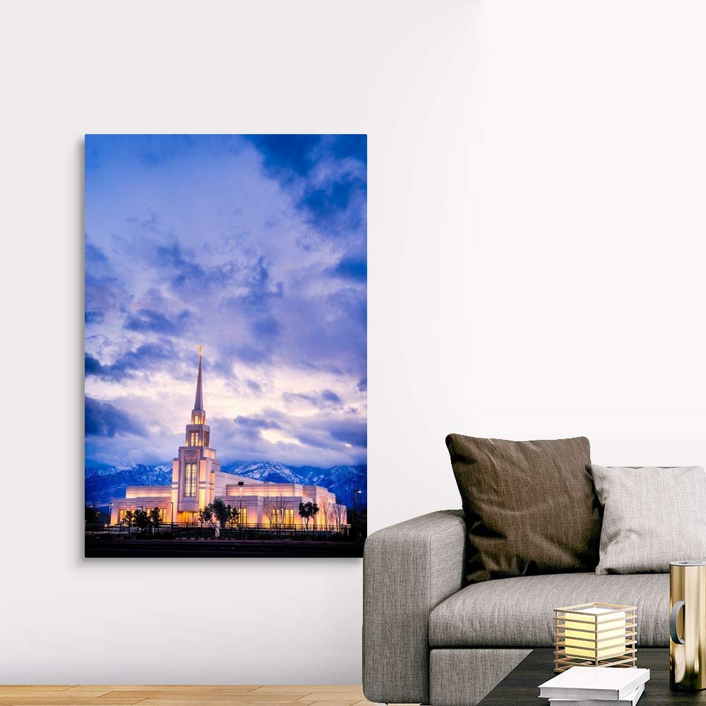 Gila Valley Arizona Temple Canvas Wall Art Print - Framed Arizona Landscape Oil Painting Home Decor (20x30 Inch) for Living Room, Bedroom & Office