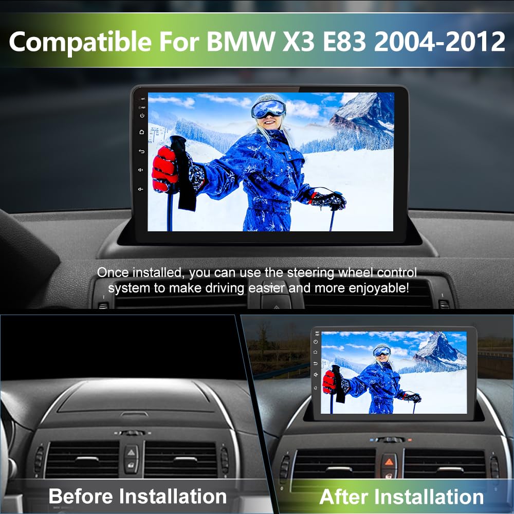 BMW X3 E83 Android 13 Car Stereo (2004-2012) - 2GB RAM 32GB ROM, Apple CarPlay & Android Auto, GPS Navigation, Bluetooth, WiFi, FM Radio | Perfect for Music Streaming, Hands-Free Calls & Road Trips