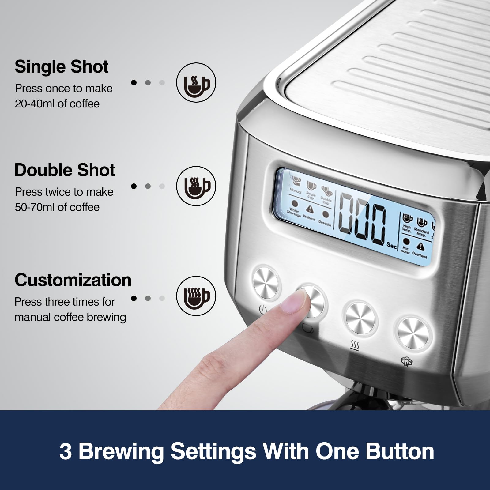 AMZCHEF 20 Bar Espresso Machine with Milk Frother, LCD Display & Adjustable Temperature - Compact Cappuccino Maker for Home, Office Use - Perfect Coffee Gift for Friends & Family (Ideal for Morning Brews, Entertaining Guests & Small Spaces)