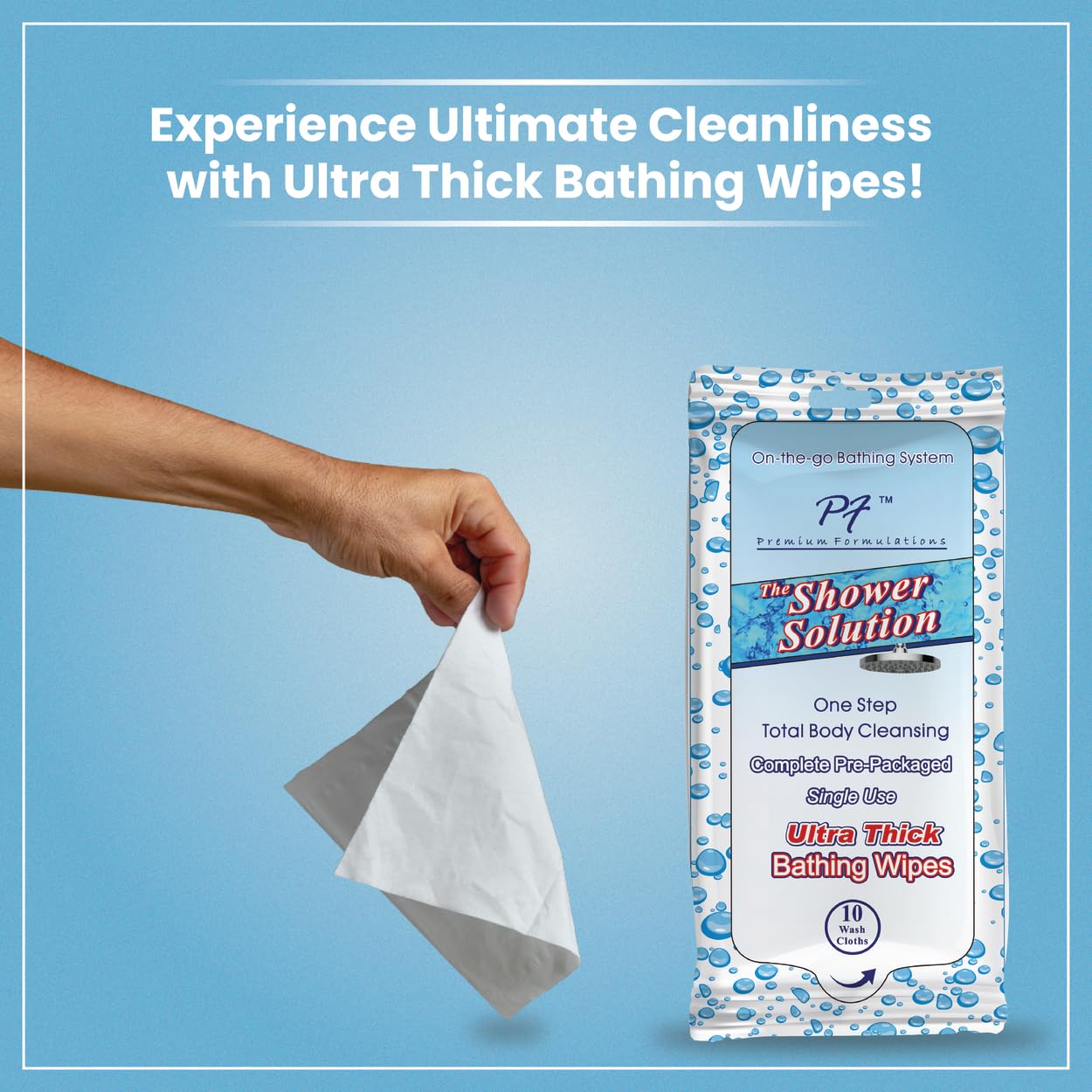 Extra Large & Thick Adult Bathing Wipes for Shower - 40 Wipes (4 Pack) | Ideal for Elderly Care, Post-Surgery Hygiene, Camping & Travel Convenience