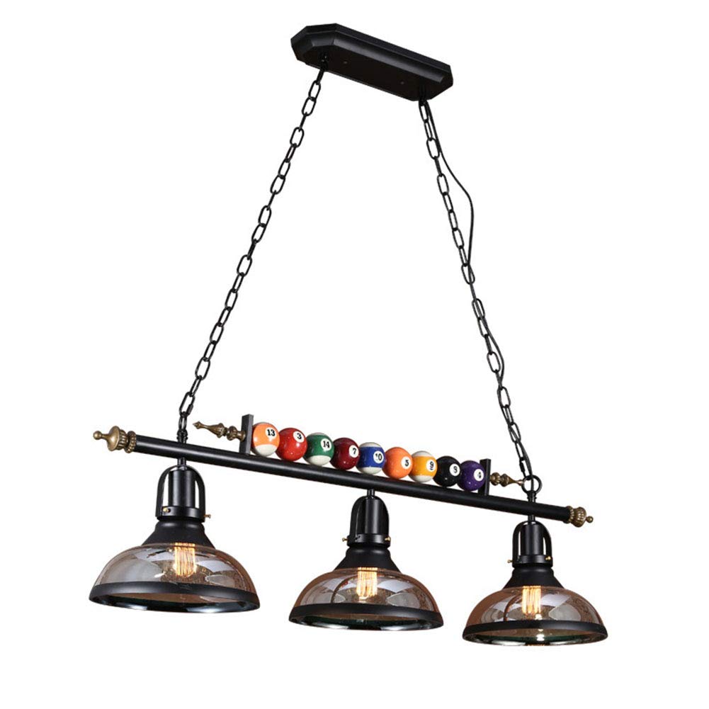 Vintage Industrial Billiard Chandelier - 3-Light Metal Pendant Ceiling Lamp with Clear Glass Shades for Loft, Bar, Cafe & Home Decor (Black) | Perfect for Dining Rooms, Living Rooms, Bedrooms & Kitchen Islands