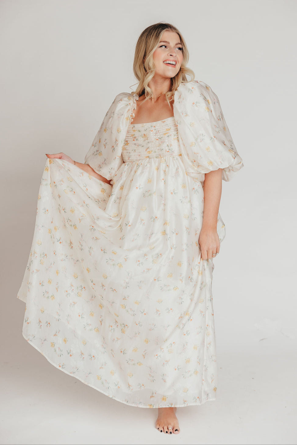 Melody Maxi Dress with Pleats & Bow Detail - Yellow Rose Floral Print | Bump Friendly Maternity Dress | Inclusive Sizing S-3XL | Perfect for Weddings, Baby Showers & Summer Vacations