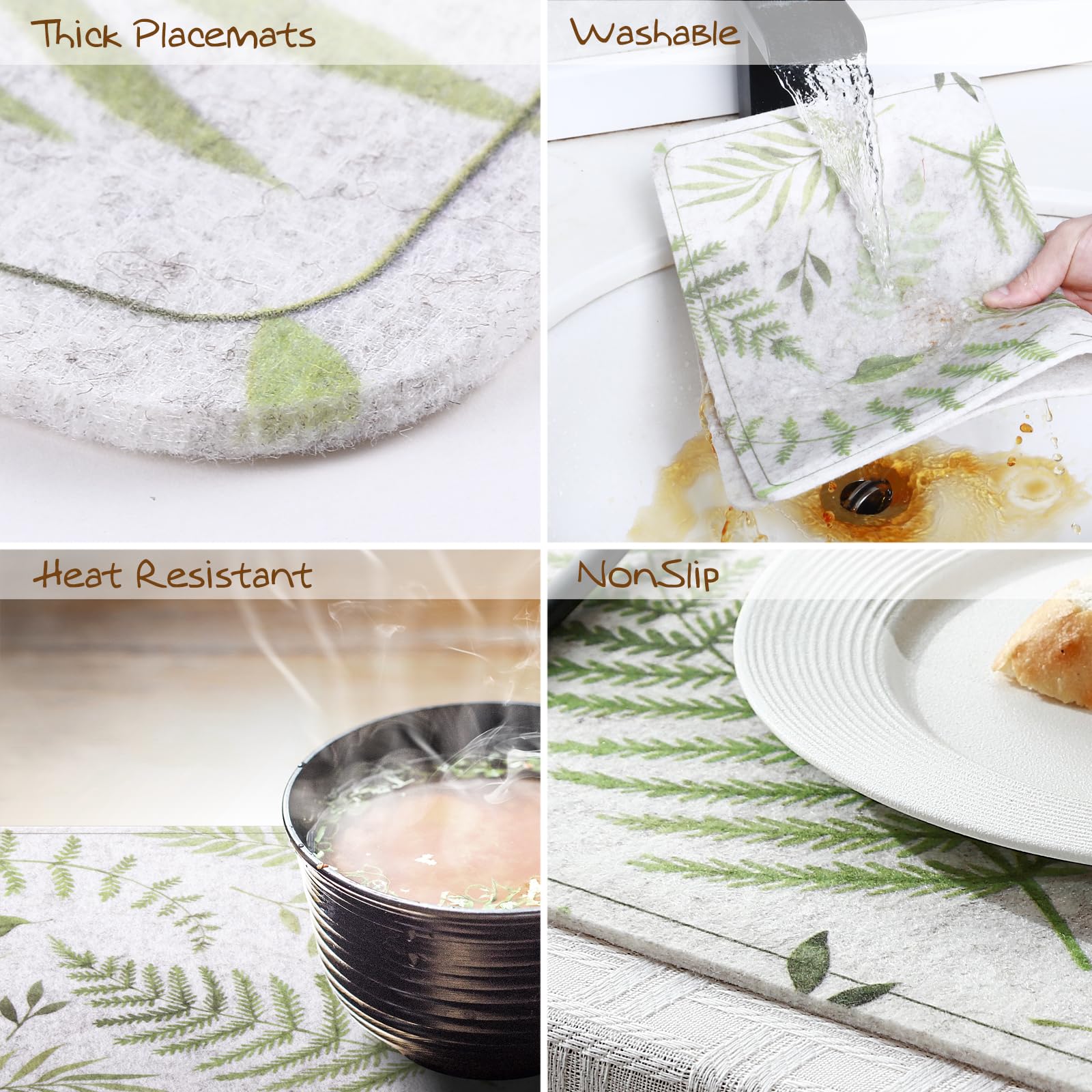 6-Pack Wipeable Heat-Resistant Non-Slip Felt Placemats - 17