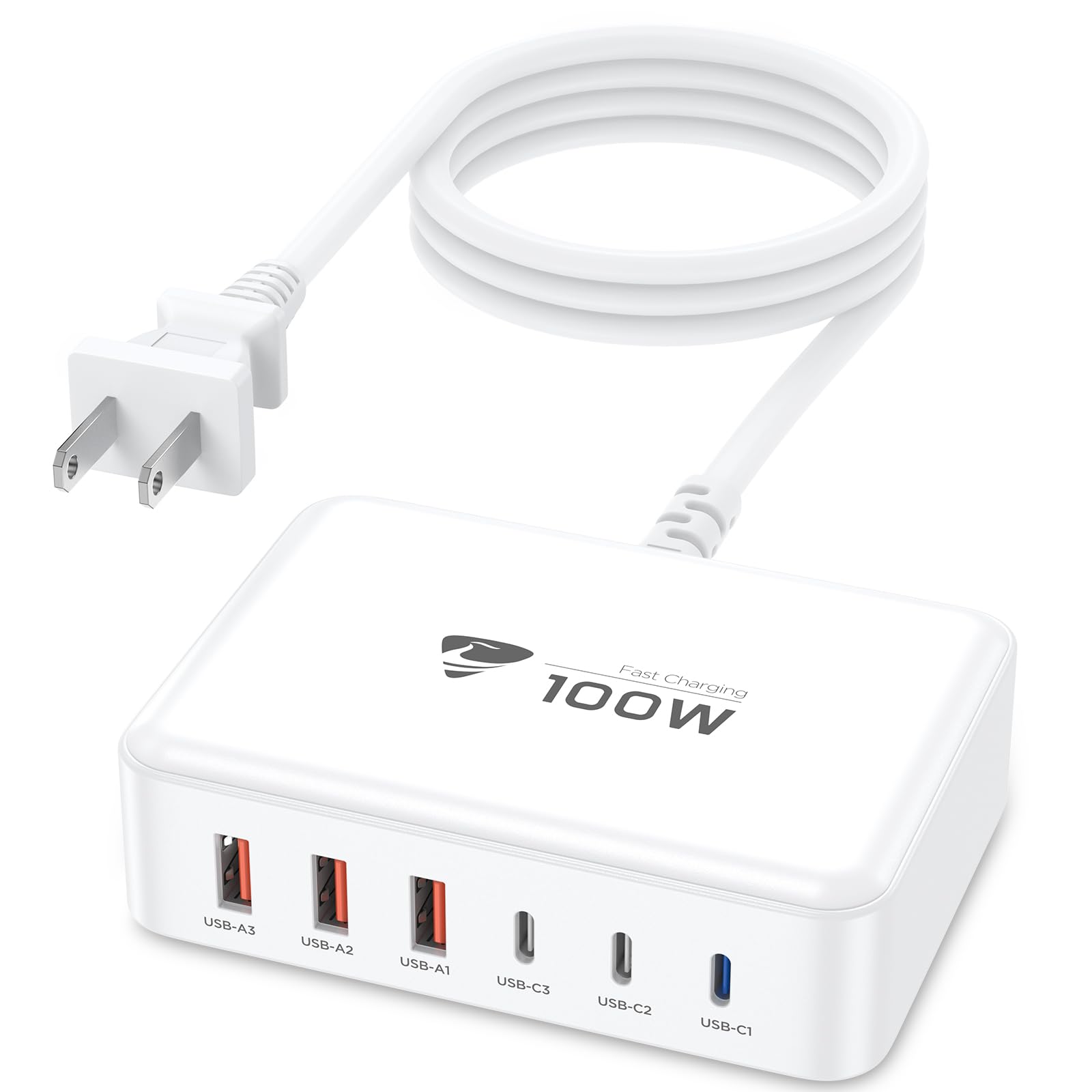 100W GaN USB C Fast Charger with 6 Ports - PD & QC 3.0 Wall Charger Station for iPhone 16/15/14/13/12 Pro Max, MacBook, Samsung Galaxy - Compact Power Hub for Home, Office & Travel Charging Multiple Devices Simultaneously
