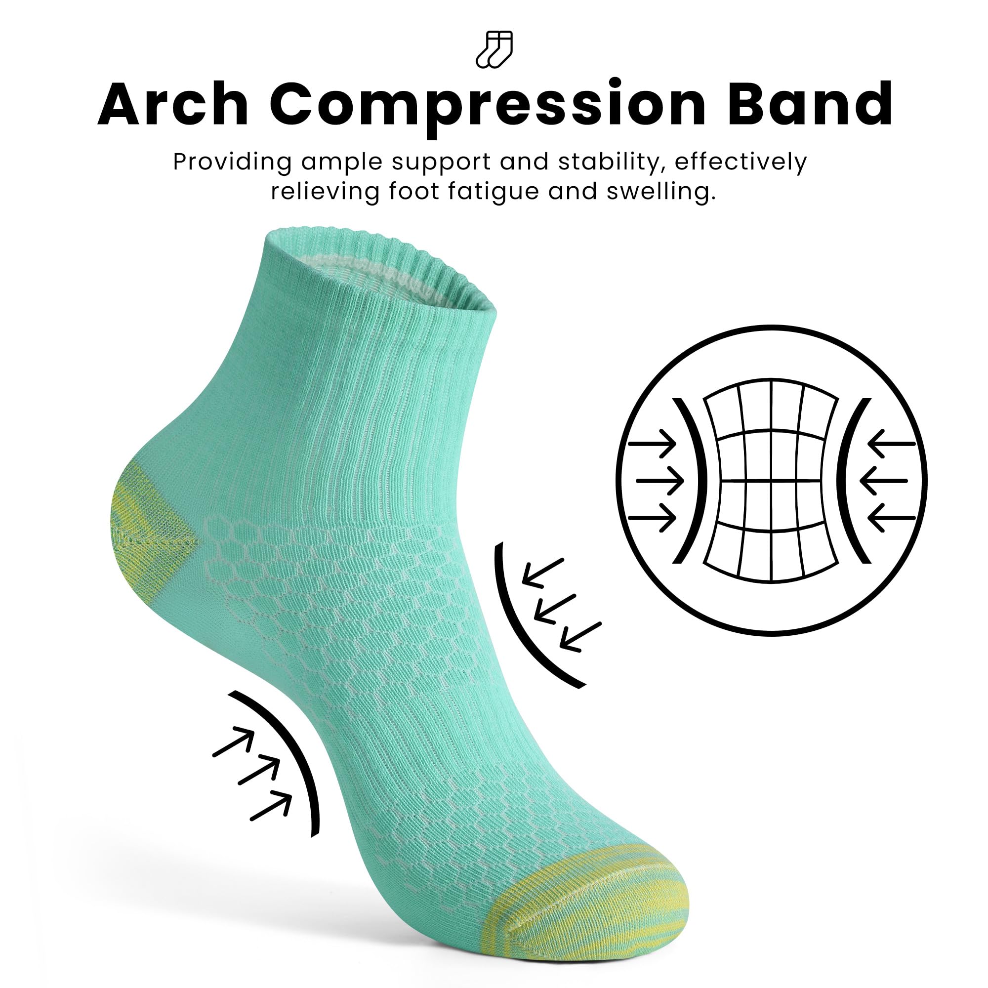 Honeysea Women's Breathable Mesh Crew Socks - 6 Pairs Lightweight Athletic Compression Quarter Socks for Hiking, Running, Workout & Outdoor Activities | Moisture-Wicking & Comfortable for All-Day Wear