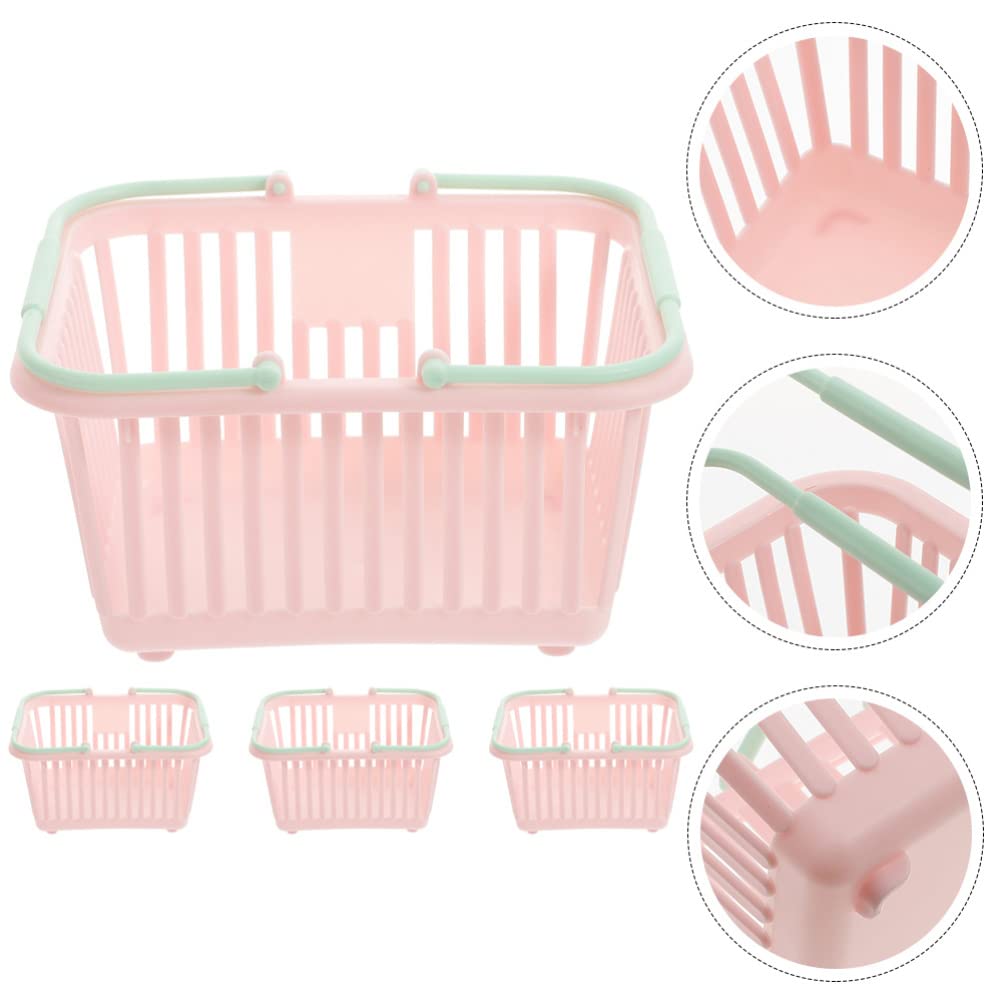 4-Piece Plastic Storage Baskets Set - Small Organizer Bins for Toys, Bathroom Sundries & Bagels - Durable Stackable Containers for Home, Office & Shower Organization