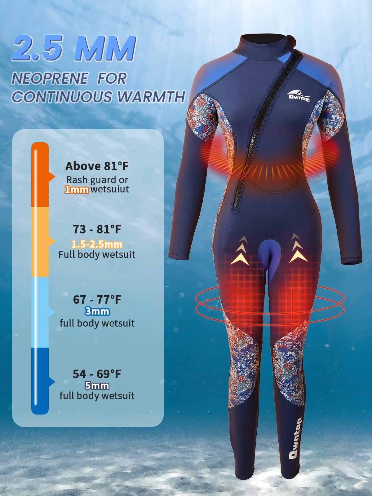 PROTAURI 3MM Women's Wetsuit - Thick Neoprene Full Body Diving Suit with Front Zip for Cold Water Protection | Long Sleeve One Piece Swimsuit with UV Protection | Perfect for Surfing, Scuba Diving, Snorkeling & Swimming | Stay Warm in Ocean, Beach & Pool Activities