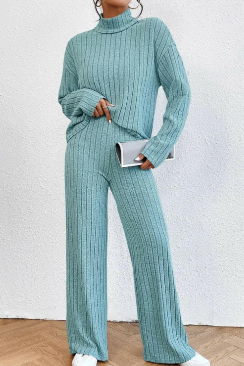 Stylish Mock Neck Top and Pants Set for Women - Trendy Casual Outfit for Work, Date Night & Everyday Wear