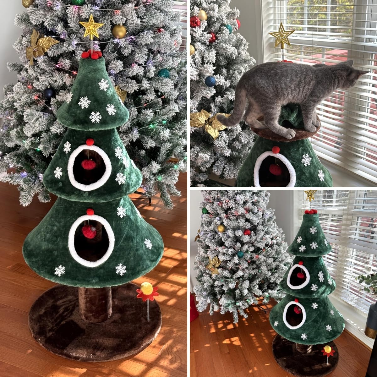 YITAHOME 52-inch Christmas Cat Tree with 2 Cozy Cat Houses - Indoor Cat Tower Furniture with Teaser Toy for Play & Holiday Decor - Perfect for Living Room, Bedroom & Christmas Gift for Cat Lovers