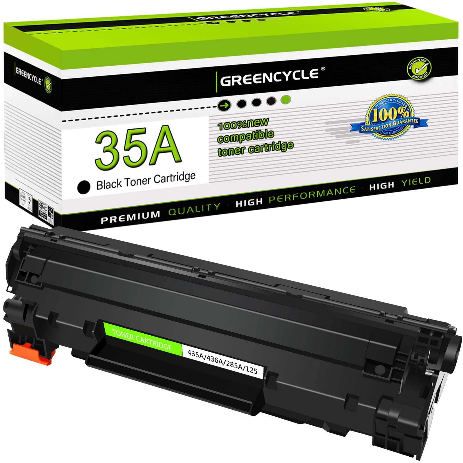 Greencycle 1 Pack CB435A 35A Black Toner Cartridge Replacement for HP LaserJet P1005 P1006 P1007 P1008 P1009 Printers - High Yield, Reliable Printing for Home & Office Documents
