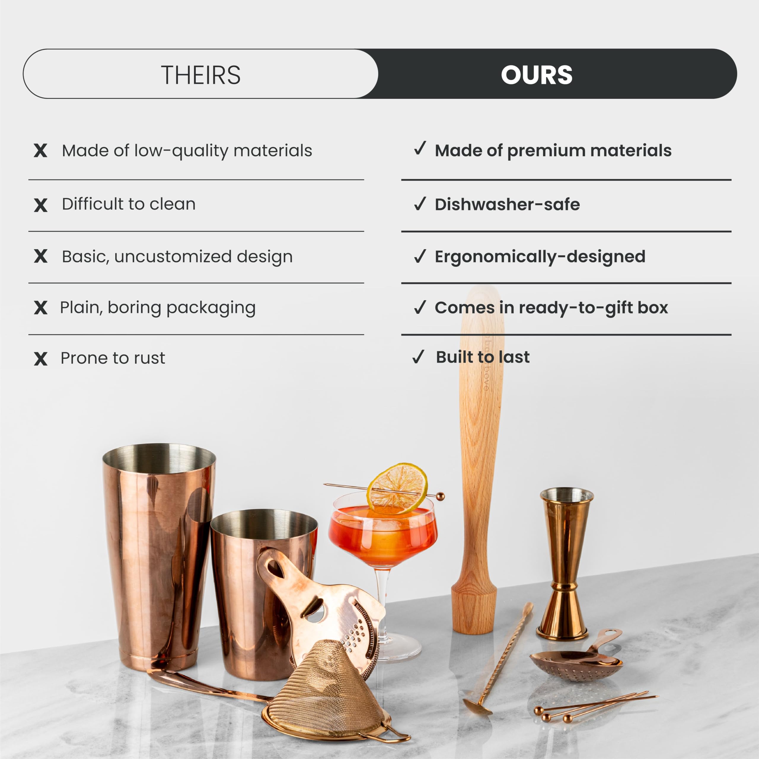 Premium 14-Piece Professional Bartender Kit - Stainless Steel Cocktail Shaker Set with Jigger, Strainers & Bar Tools - Perfect Home Bar Accessories & Mixology Gift for Cocktail Enthusiasts - Ideal for Home Entertaining, Parties & Bartending Practice