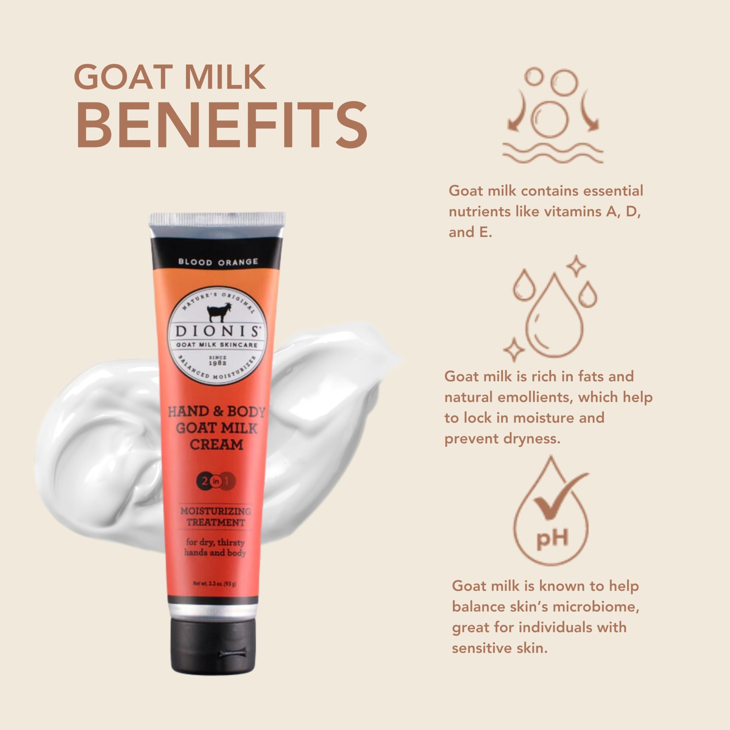 Dionis Goat Milk Skincare Blood Orange Hand & Body Cream 3.3oz - Travel Size Moisturizing Lotion for Dry Skin - Hydrating, Cruelty Free & Paraben Free - Made in USA - Perfect for Travel, Gifts & Daily Skincare Routine