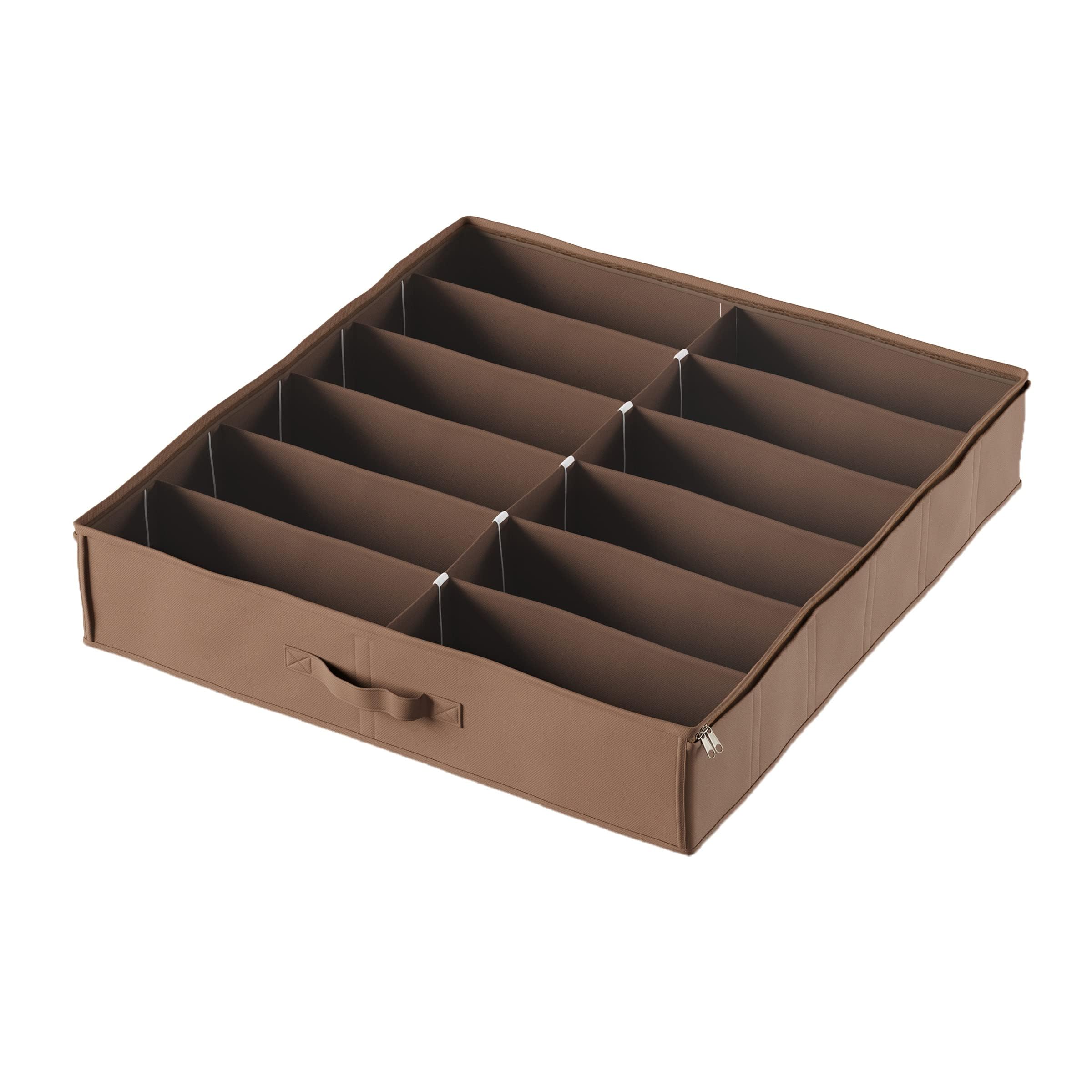 Under Bed Shoe Storage Organizer - Set of 4 Clear Zippered Shoe Boxes Holds 12 Pairs Each - Space Saving Closet & Bedroom Organization Solution by Everyday Home (Brown) - Perfect for Small Spaces, Dorm Rooms & Seasonal Shoe Storage