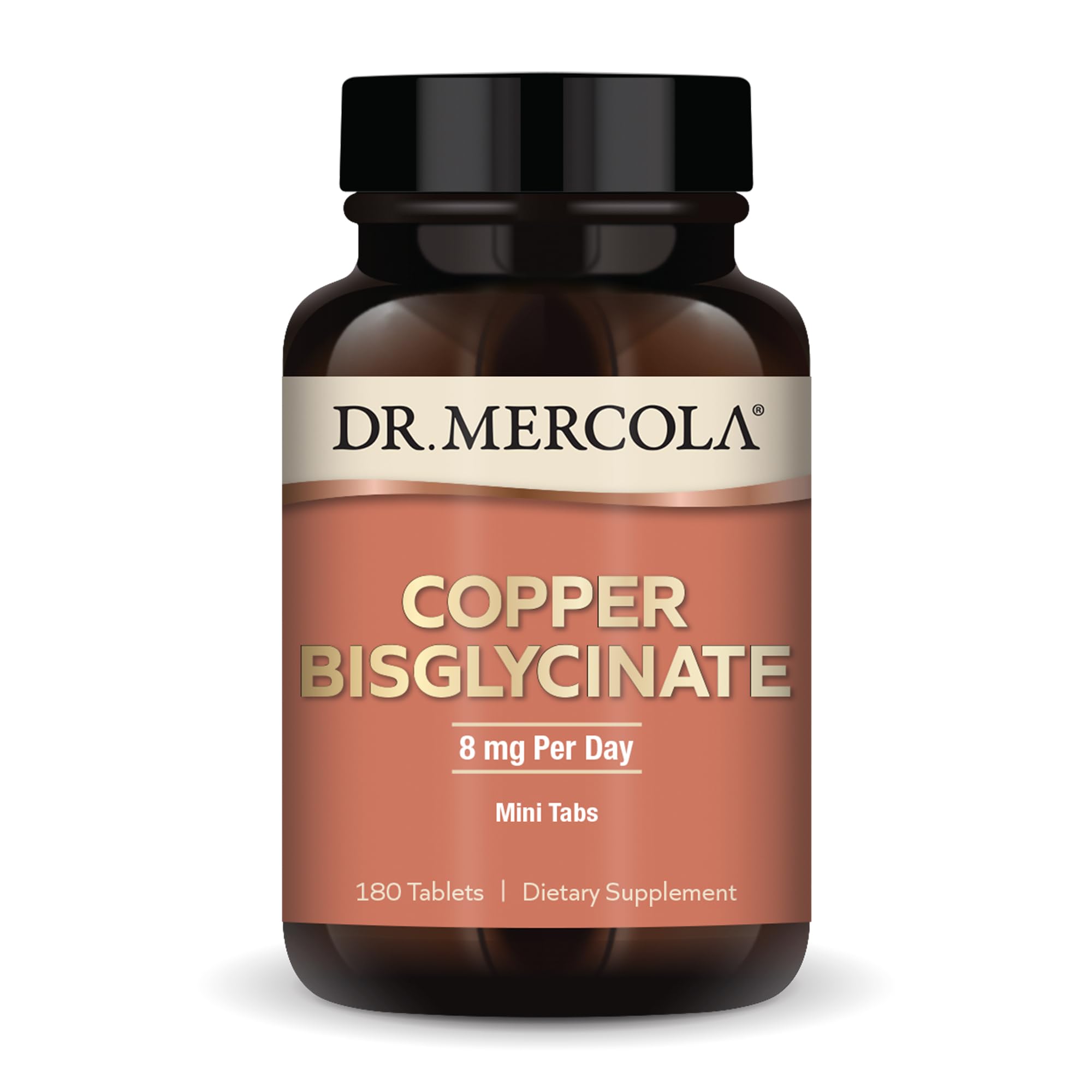Dr. Mercola Copper Bisglycinate Supplement - 180 Mini Tablets (90 Servings) | 8mg Daily Dose | Non-GMO | Supports Immune System & Energy Metabolism | Perfect for Daily Wellness Routine & Active Lifestyle
