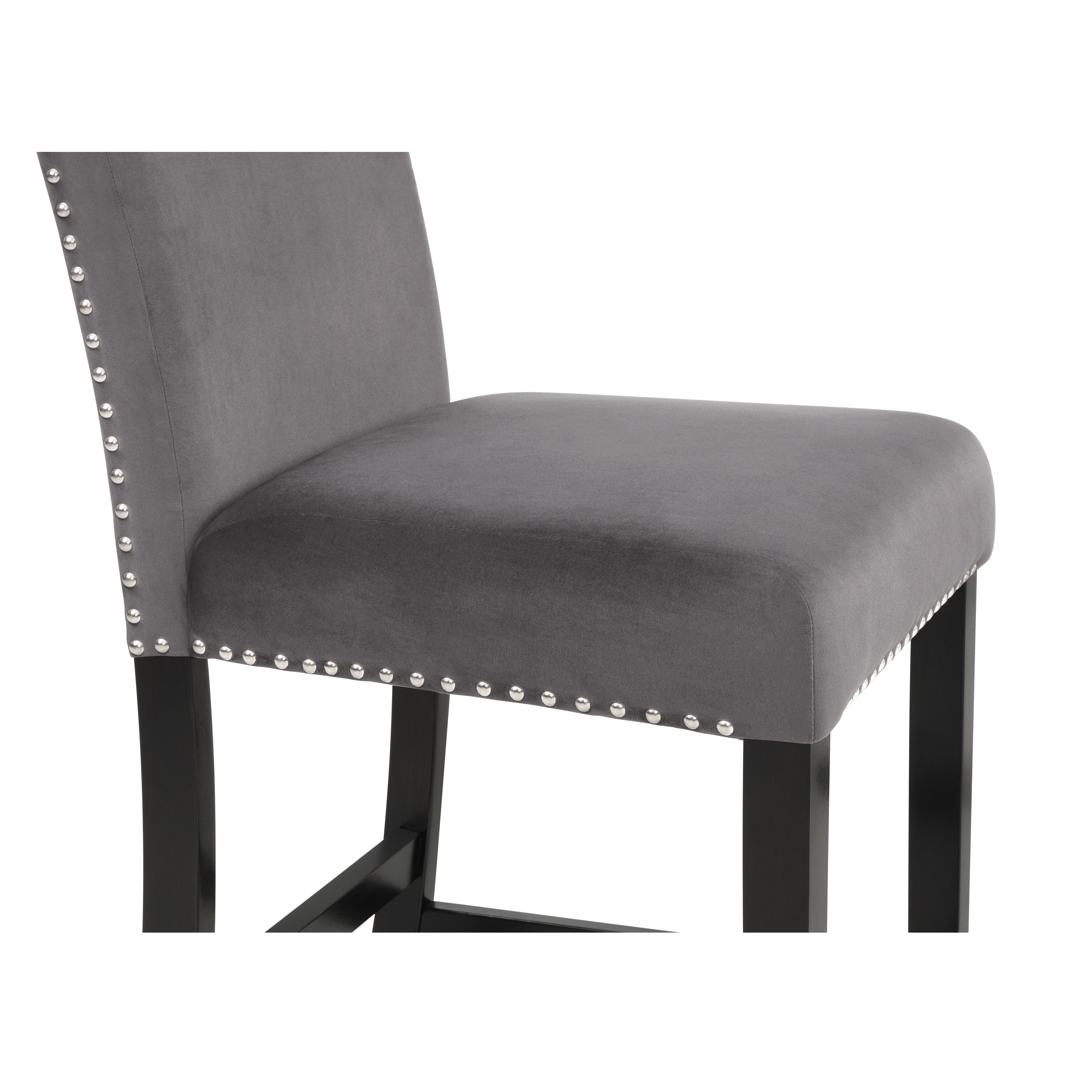Roundhill Furniture Cobre Contemporary Velvet Counter Stool with Nailhead Trim - Set of 2 Bar Stools, Gray Velvet Upholstery, Modern Kitchen Island Seating for Dining Room, Bar or Breakfast Nook