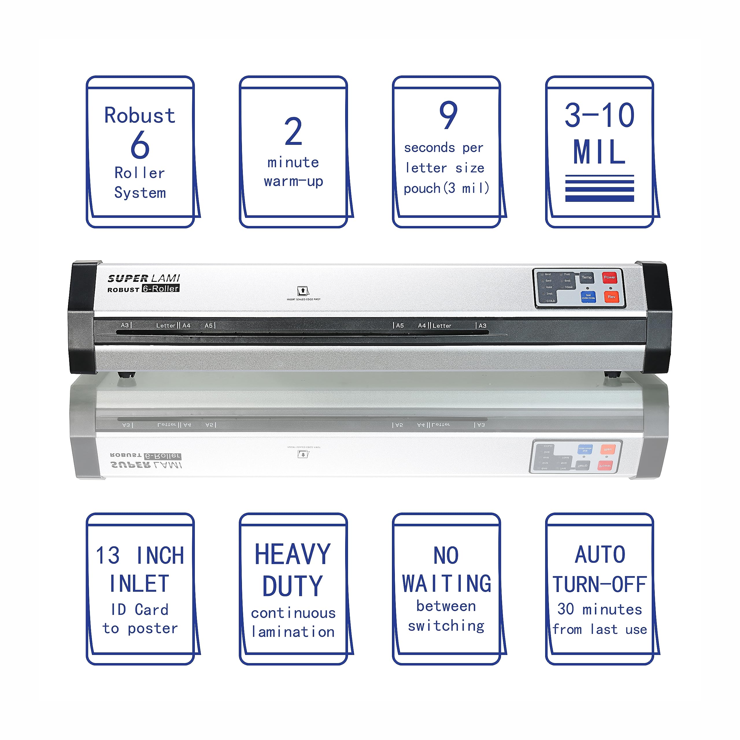 SINCHI Heavy Duty 13-inch Commercial Laminator Machine - 6 Roller Thermal Laminator for 3-10 mil Materials, 2-Minute Warm Up, 81 Inches/Min Speed (Perfect for Office Documents, ID Cards, Photos & School Projects)