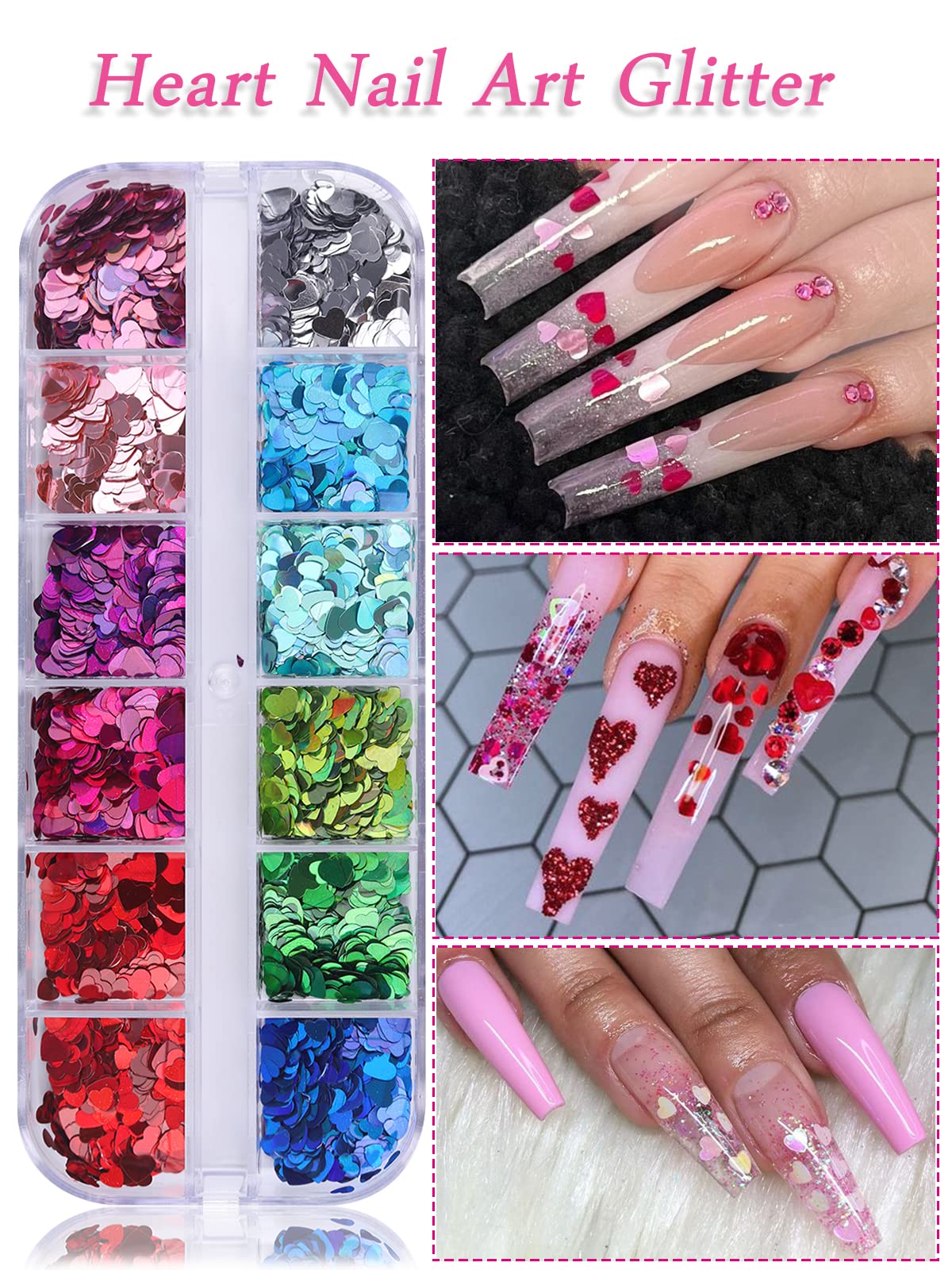 Holographic Heart Shaped Nail Glitter Sequins - Valentines Day Nail Art Decorations for Acrylic Nails, Face & Body Makeup - Perfect for Parties, Weddings, and Special Occasions