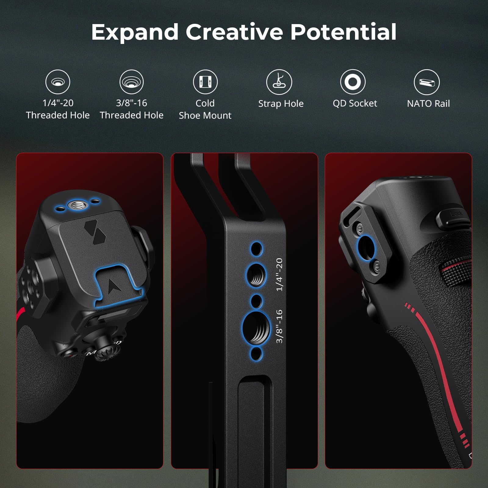SMALLRIG Follow Focus Handle for DJI RS 2/RS 3 Pro/RS 4/RS 4 Pro Gimbal Stabilizer - 1/4