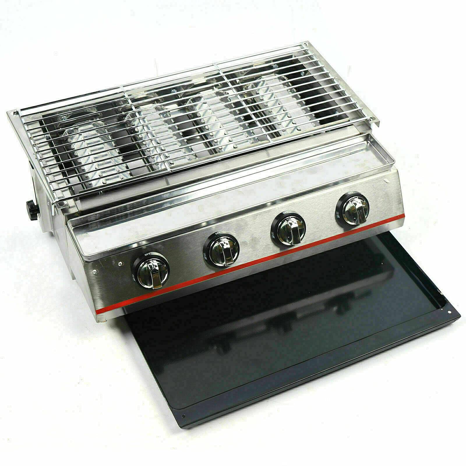 **Stainless Steel Tabletop Gas Grill - 4 Burner Portable LPG BBQ Stove with Adjustable Height & Smokeless Design for Outdoor Camping, Boating, Picnics & Backyard Cooking (Silver)**