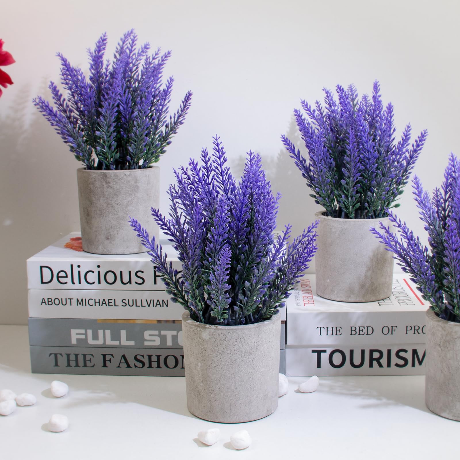 4 Pack Fake Lavender Plants in Pots - Artificial Greenery for Home & Office Decor - Perfect for Table, Bedroom, Kitchen, Dorm Desk & Bathroom Shelf Styling