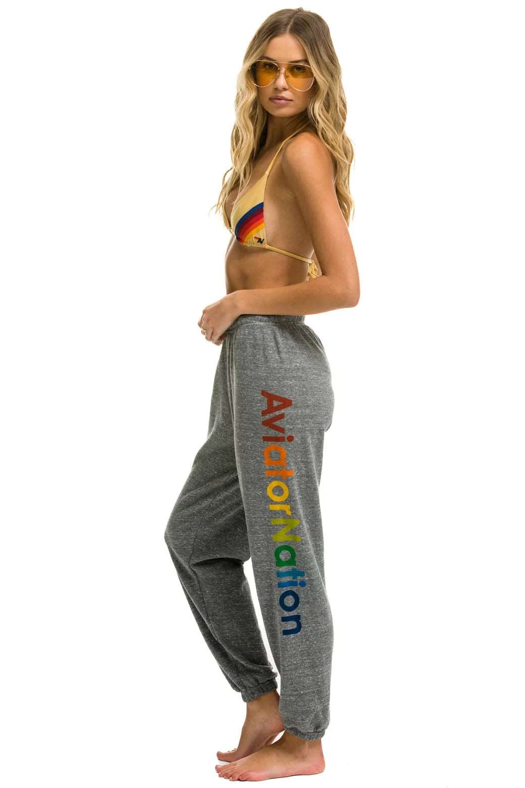 Aviator Nation Heather Grey Sweatpants for Women - Soft & Comfortable Fleece Joggers for Lounge, Yoga, and Casual Wear