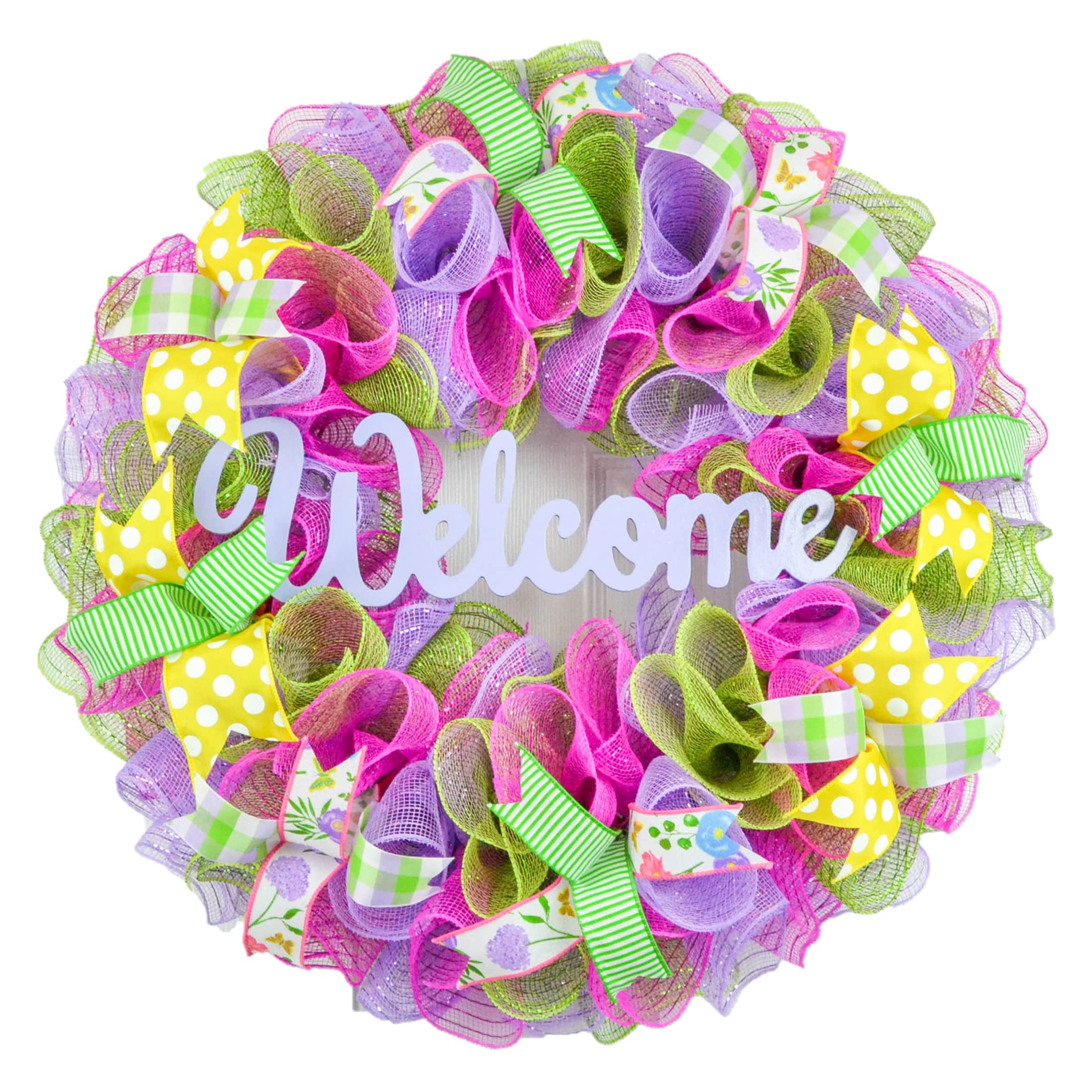 Spring Summer Purple Door Wreath - Year Round Floral Wreath for Front Door Decor | Pink Lavender Yellow Green Custom Wreath - Perfect for Easter, Mother's Day & Home Entrance Decorations