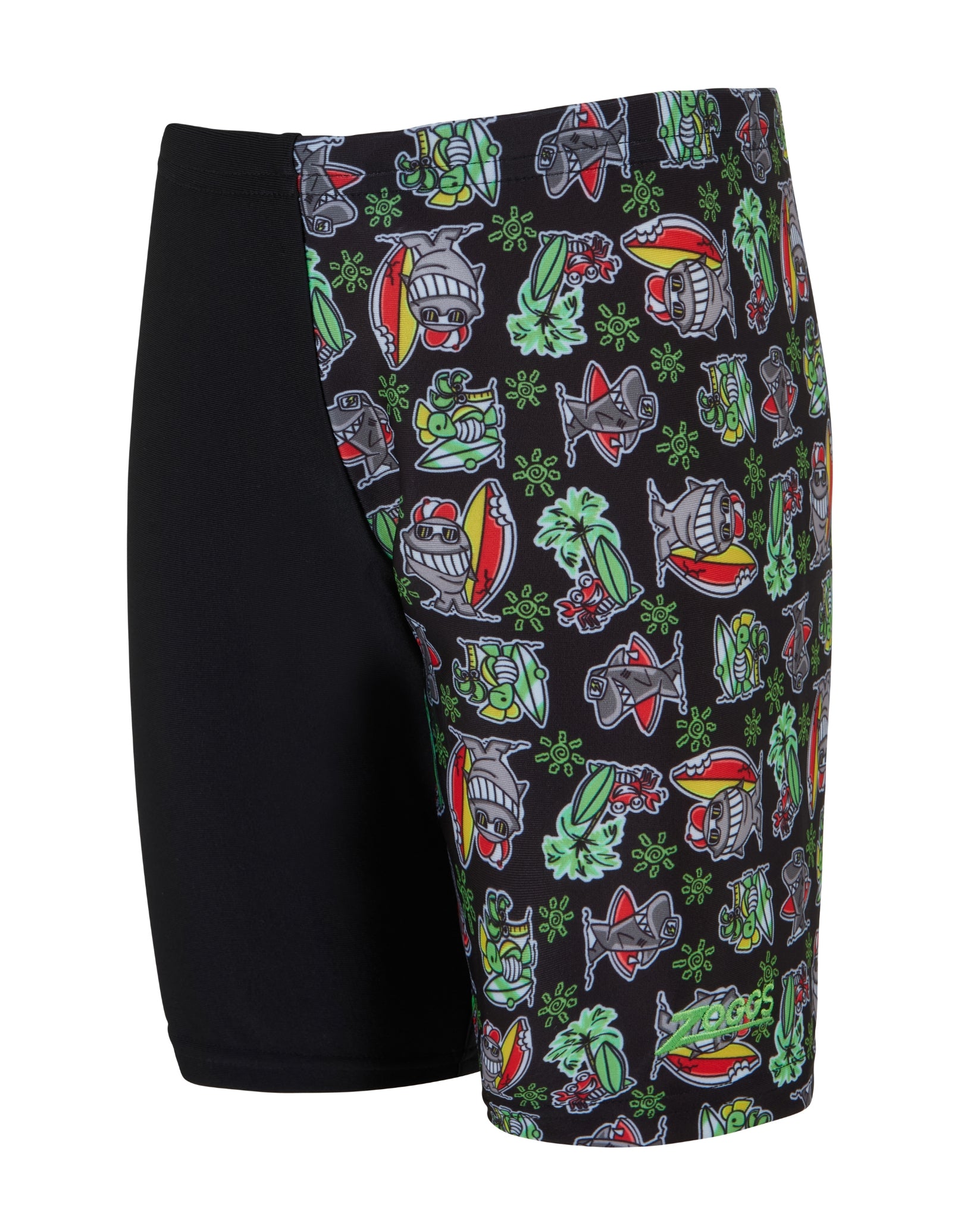 Tots Boys Finzilla Mid Swim Jammer - Black/Multi Color - Perfect for Swim Lessons, Pool Parties & Competitive Swimming