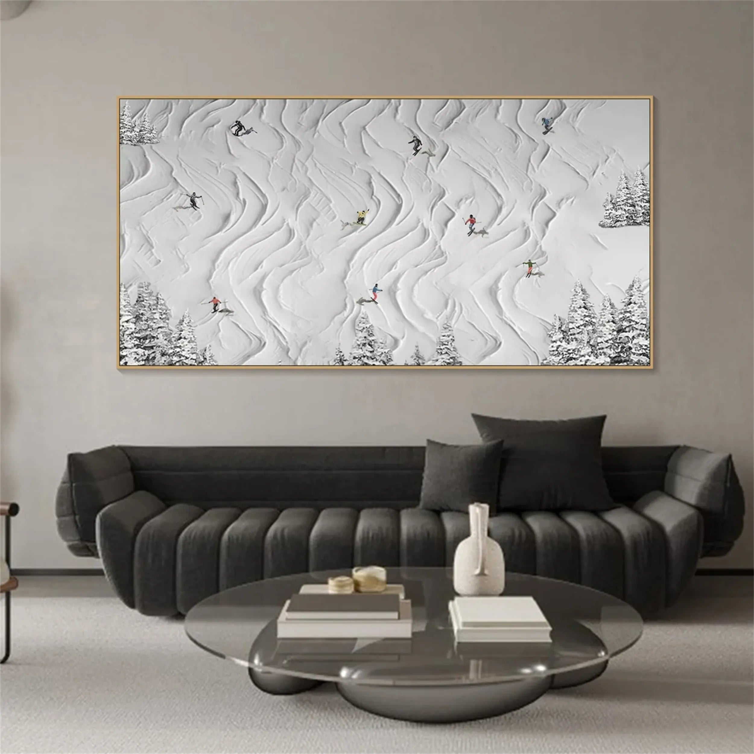 Premium Skiing Sport Art Textured Canvas Painting - Winter Sports Decor for Home & Office (Style #MM212) | Perfect for Ski Lodge, Mountain Cabin & Sports Enthusiast Gifts