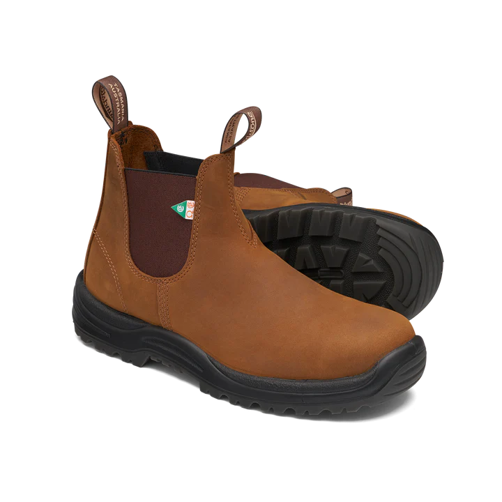 Blundstone 164 Work & Safety Boots - Saddle Brown Leather for Men & Women | Slip-Resistant, Steel Toe, Comfortable for Construction, Outdoor & Industrial Work