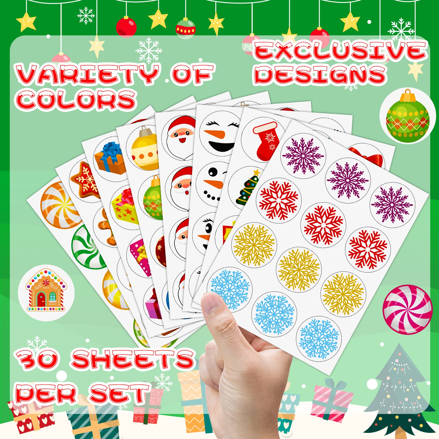Funnlot Christmas Stickers 384pcs - Santa Snowman Reindeer for Kids Holiday Decor