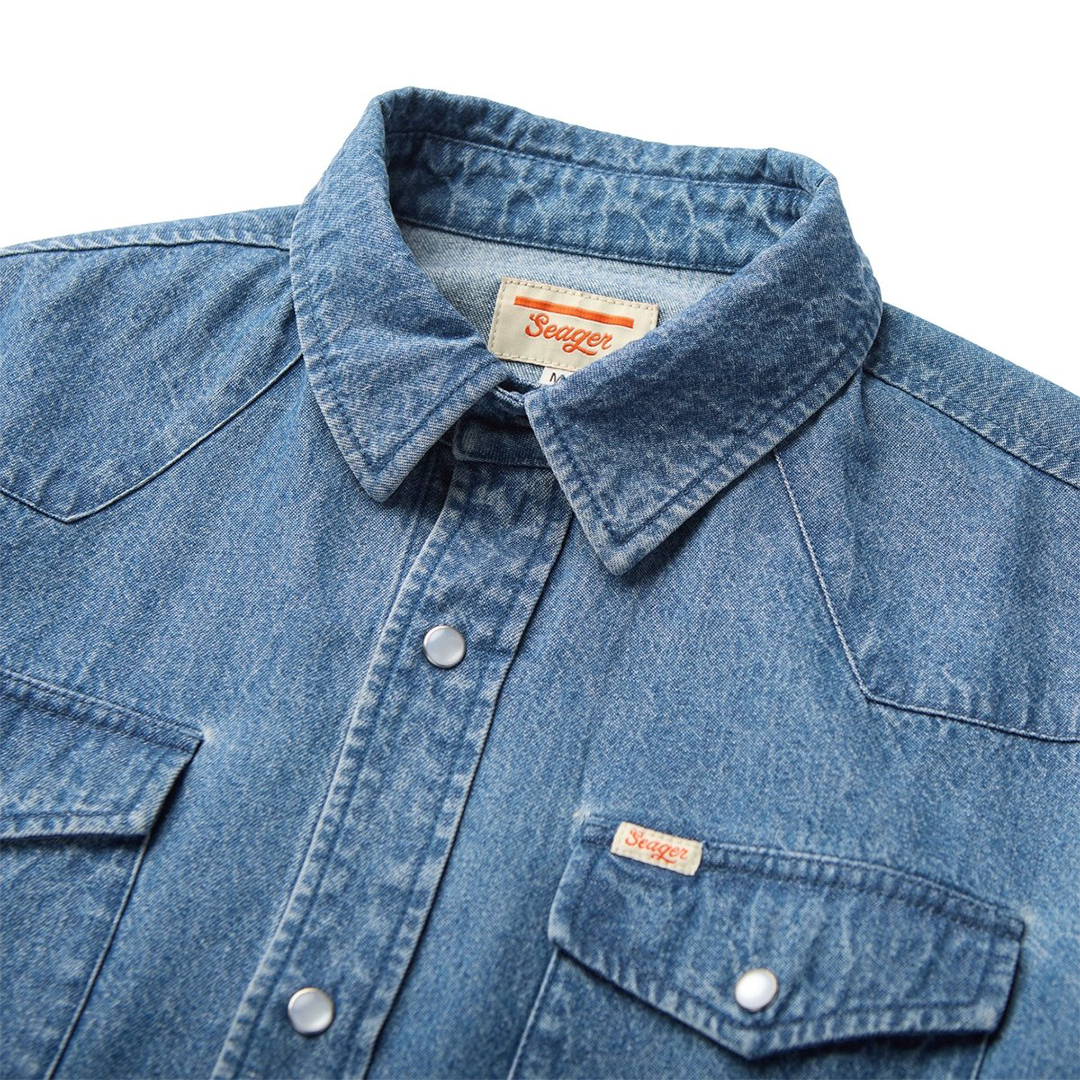 Seager Reagan Pearl Snap Vintage Wash Western Shirt for Men - Classic Cowboy Style for Casual Wear & Country Events