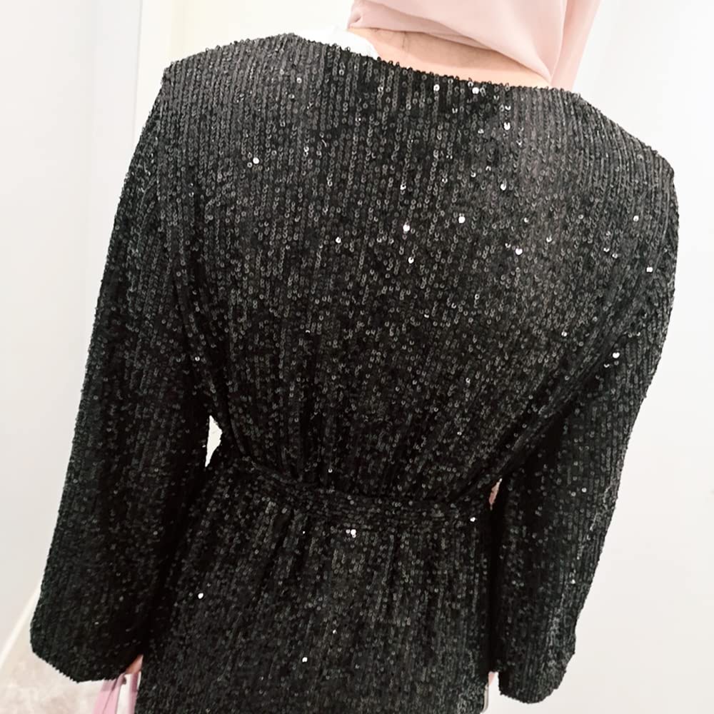 Elegant Muslim Women's Long Dress with Sequin Long Sleeve - Dubai Kaftan Abaya for Prayer, Wedding & Special Occasions